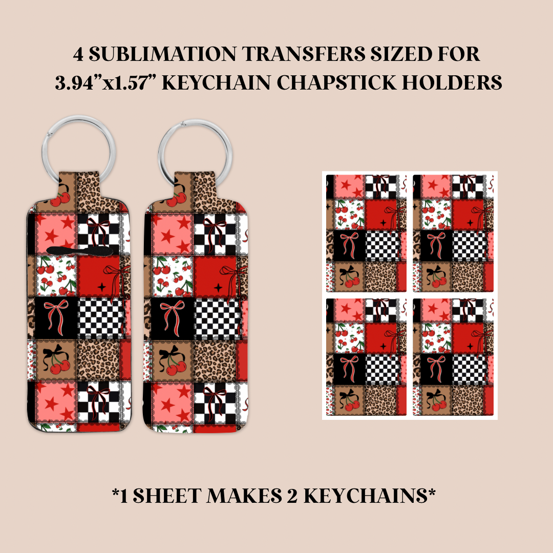 Edgy Patchwork Keychain Chapstick Holder Sublimation Transfer