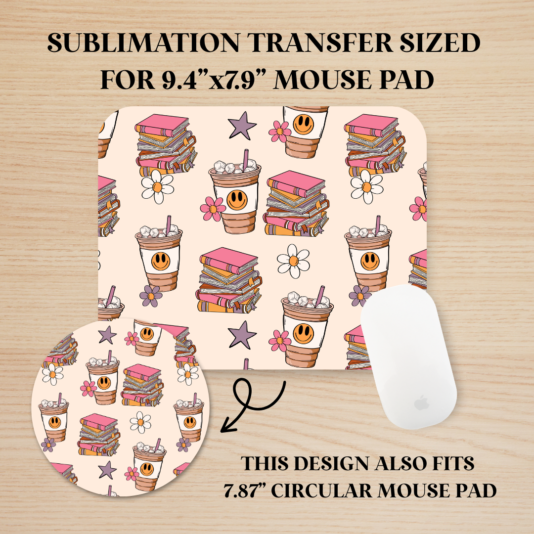 Books & Coffee Mouse Pad Sublimation Transfer