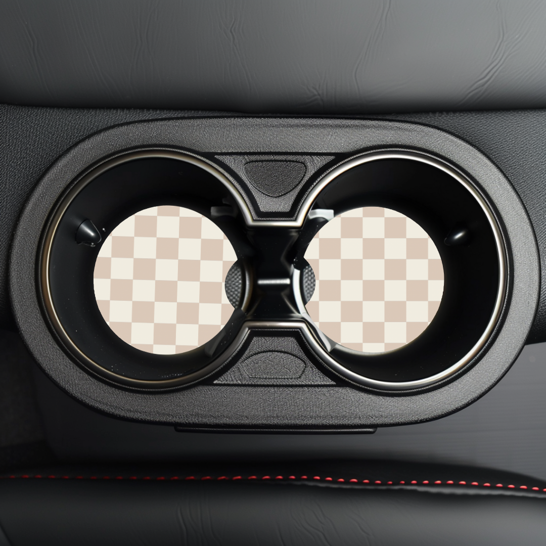 Neutral Checker Car Coaster Sublimation Transfer (Set of 2)