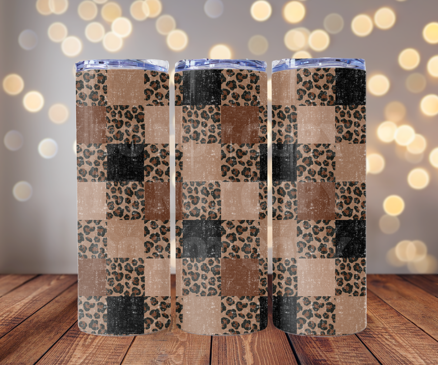 Distressed Leopard Checker 20 oz Skinny Tumbler Sublimation Transfer - Seamless