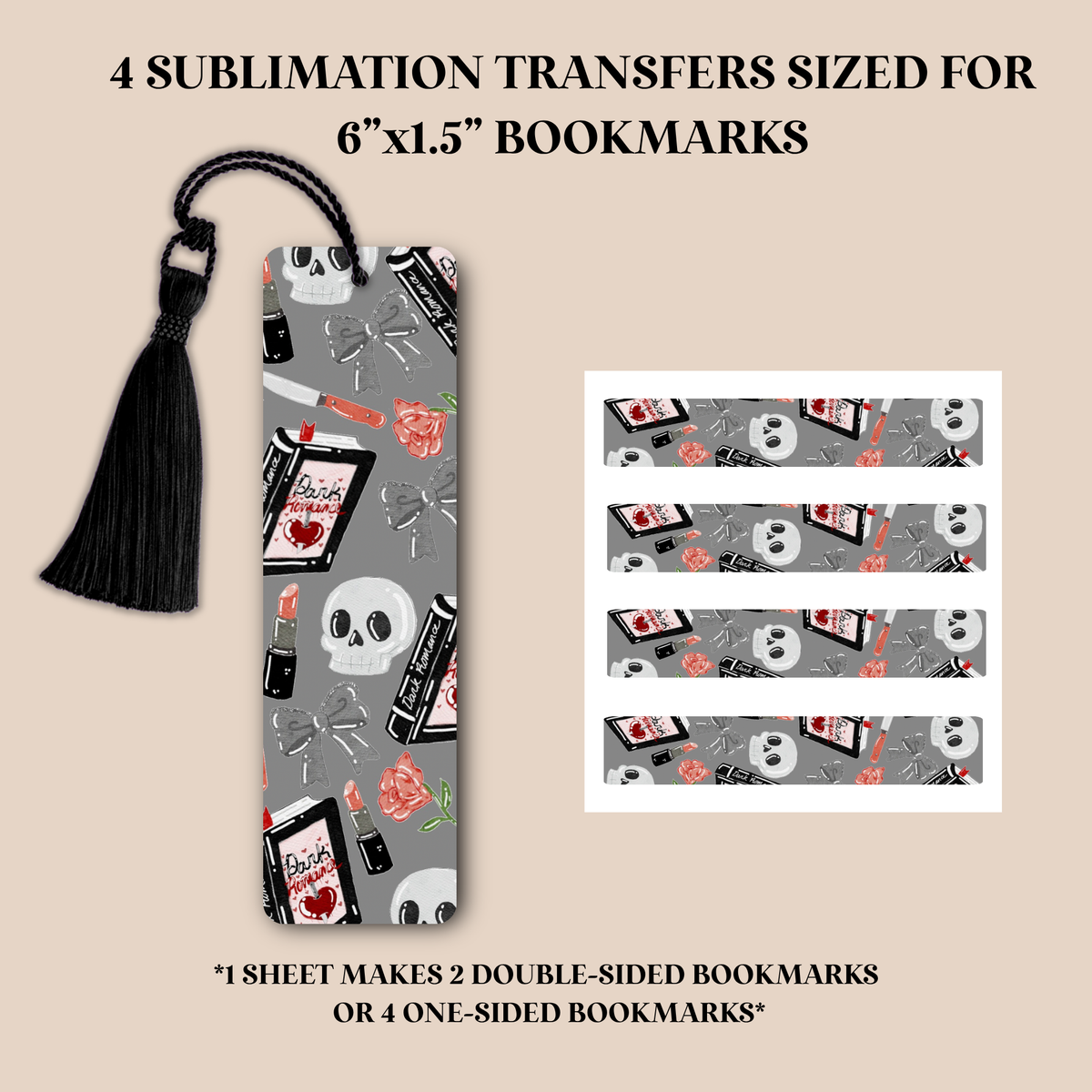 Dark Romance Doodles Bookmark Sublimation Transfer