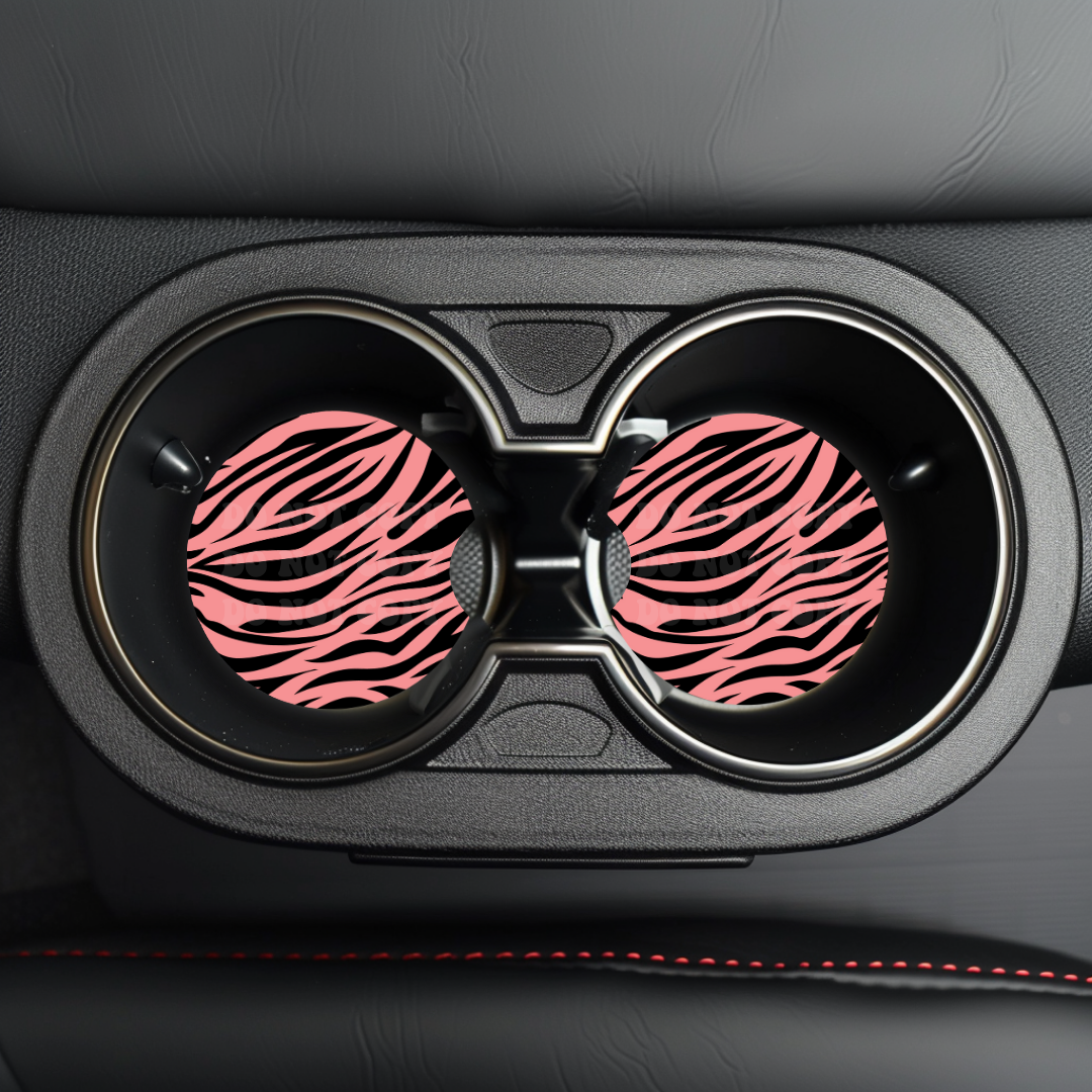 Pink Zebra Print Car Coaster Sublimation Transfer (Set of 2)