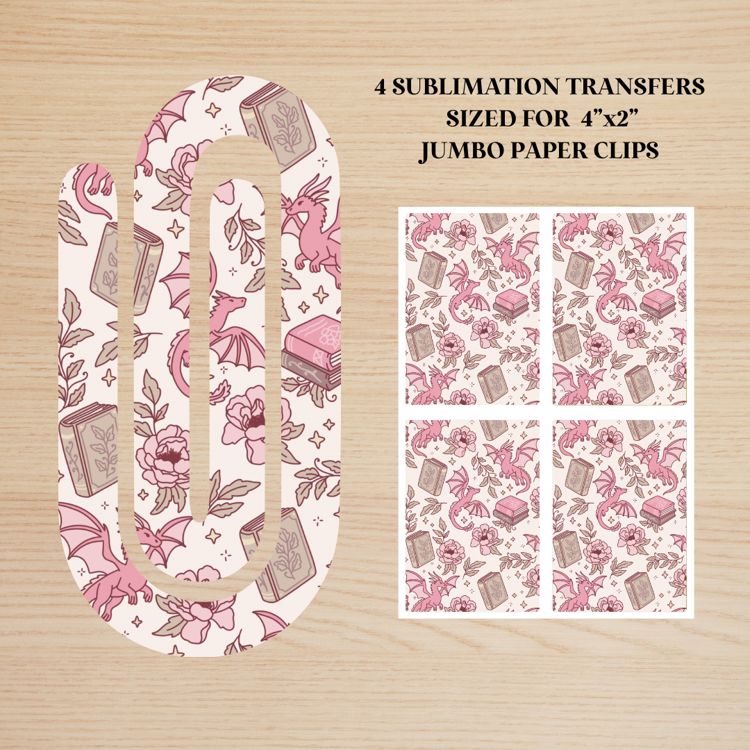 Bookish Dragons Jumbo Paperclip Sublimation Transfer