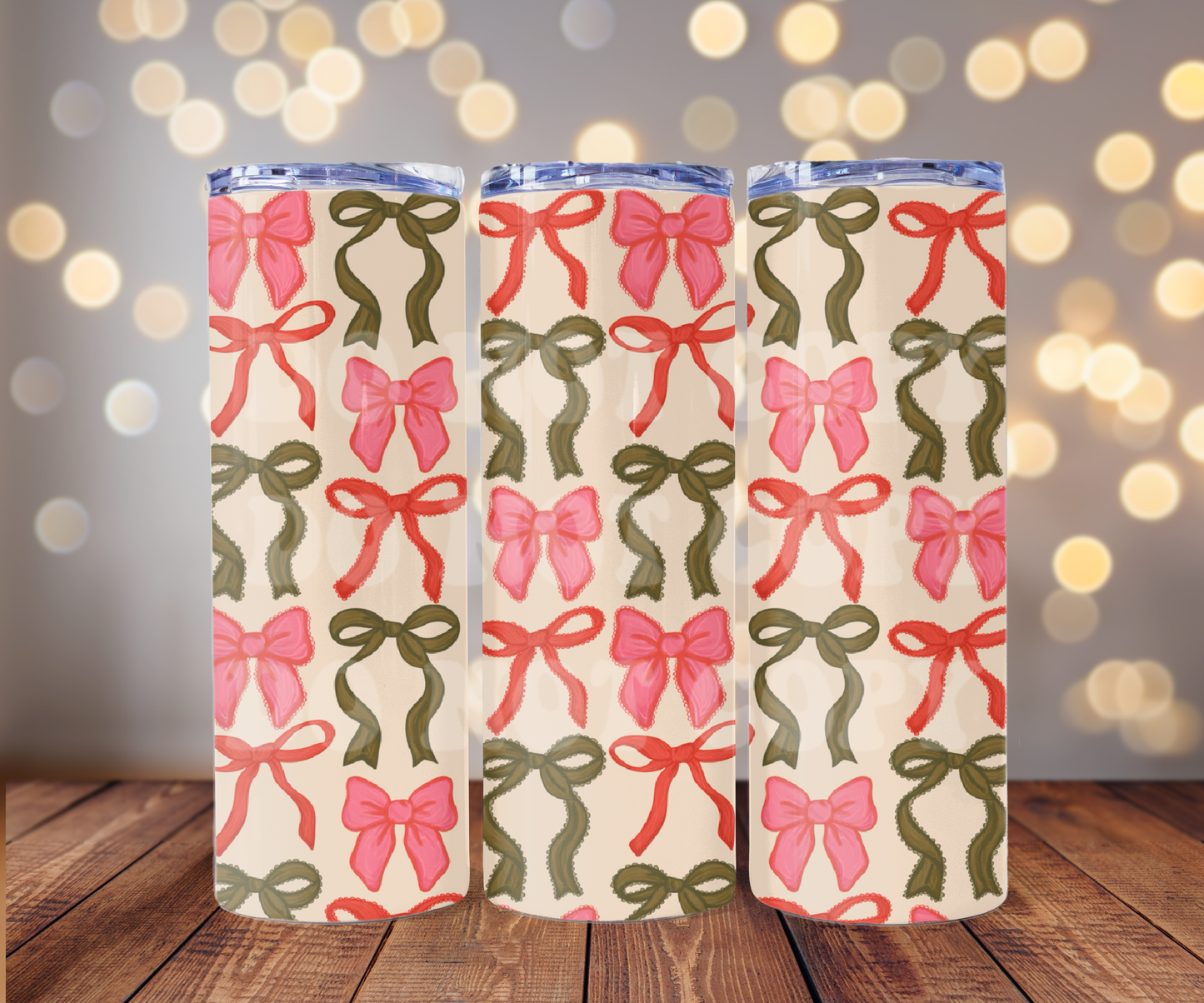 Christmas Bows 20 oz Skinny Tumbler Sublimation Transfer