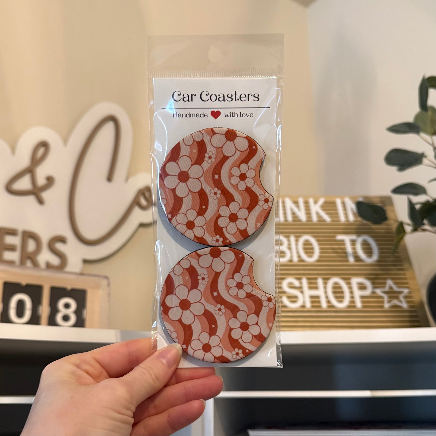 Wavy Flowers Car Coasters