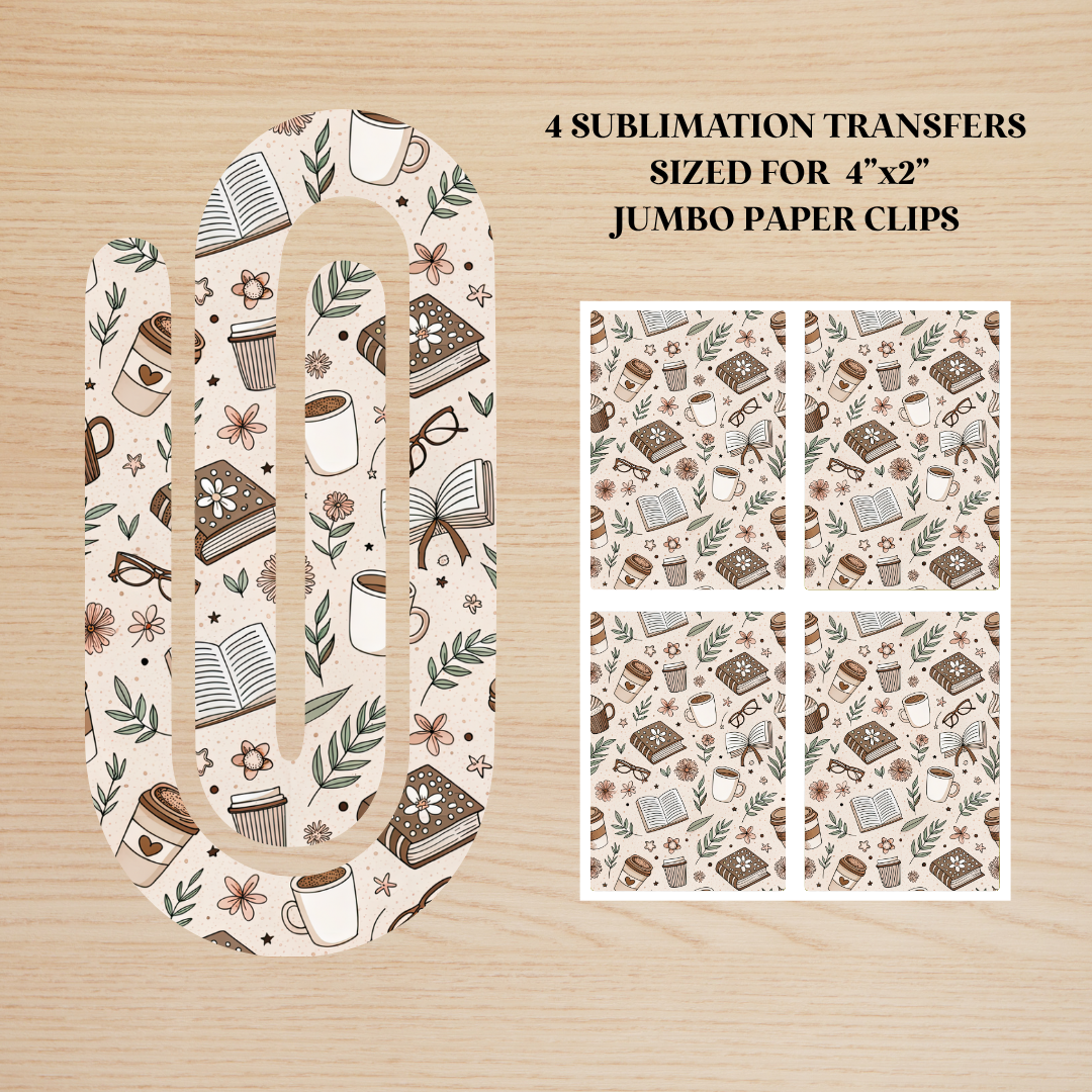 Coffee & Books Jumbo Paperclip Sublimation Transfer