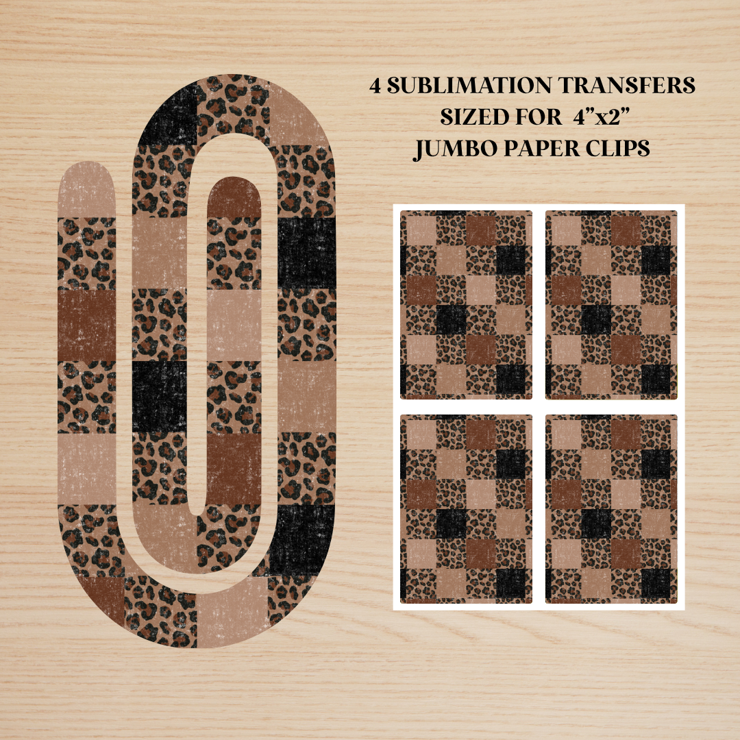 Distressed Leopard Checker Jumbo Paperclip Sublimation Transfer