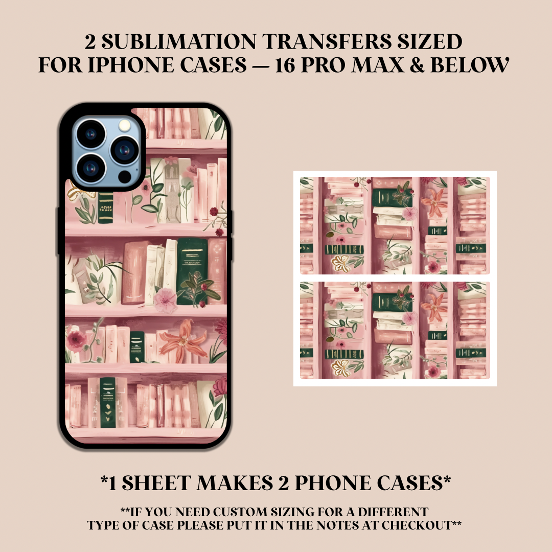 Pink Bookshelf Phone Case Sublimation Transfer