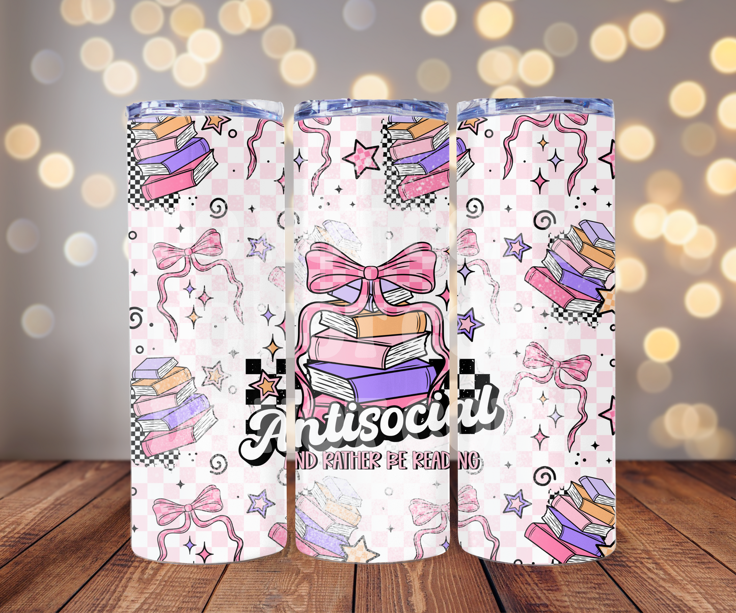 Antisocial And Rather Be Reading 20 oz Skinny Tumbler Sublimation Transfer - Seamless