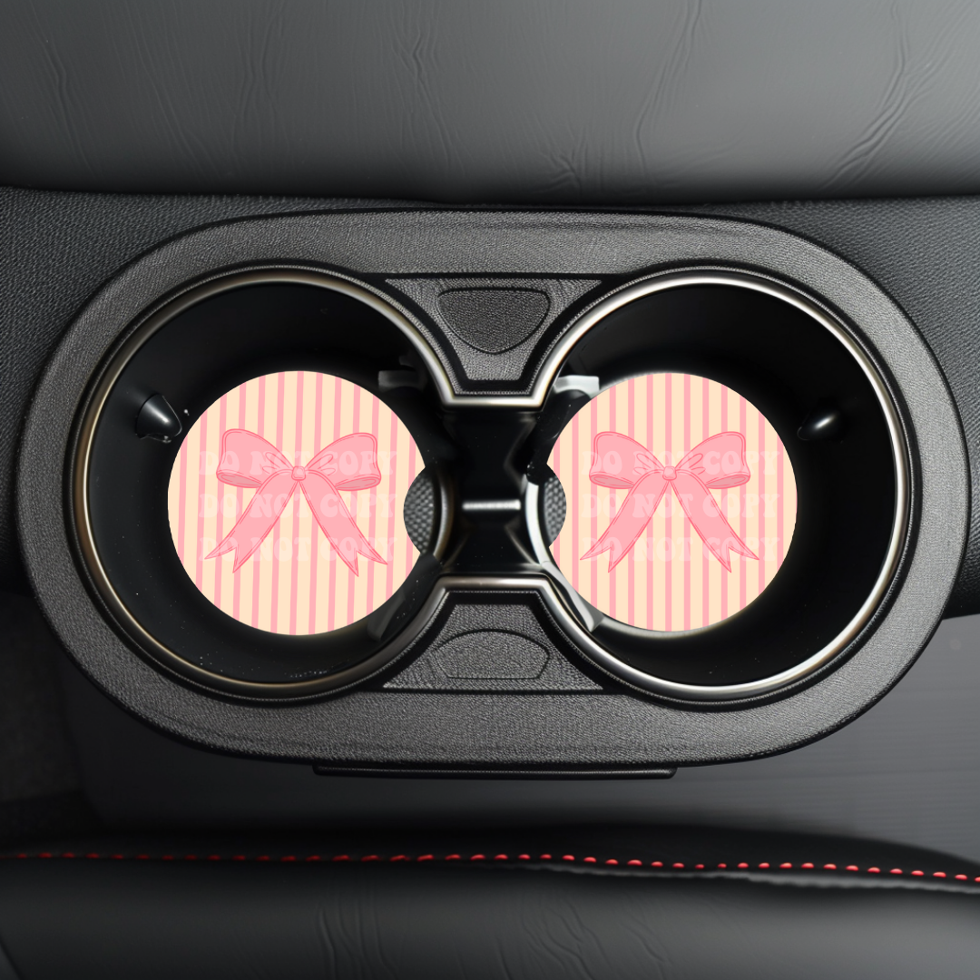 Pink Bow Car Coaster Sublimation Transfer (Set of 2)