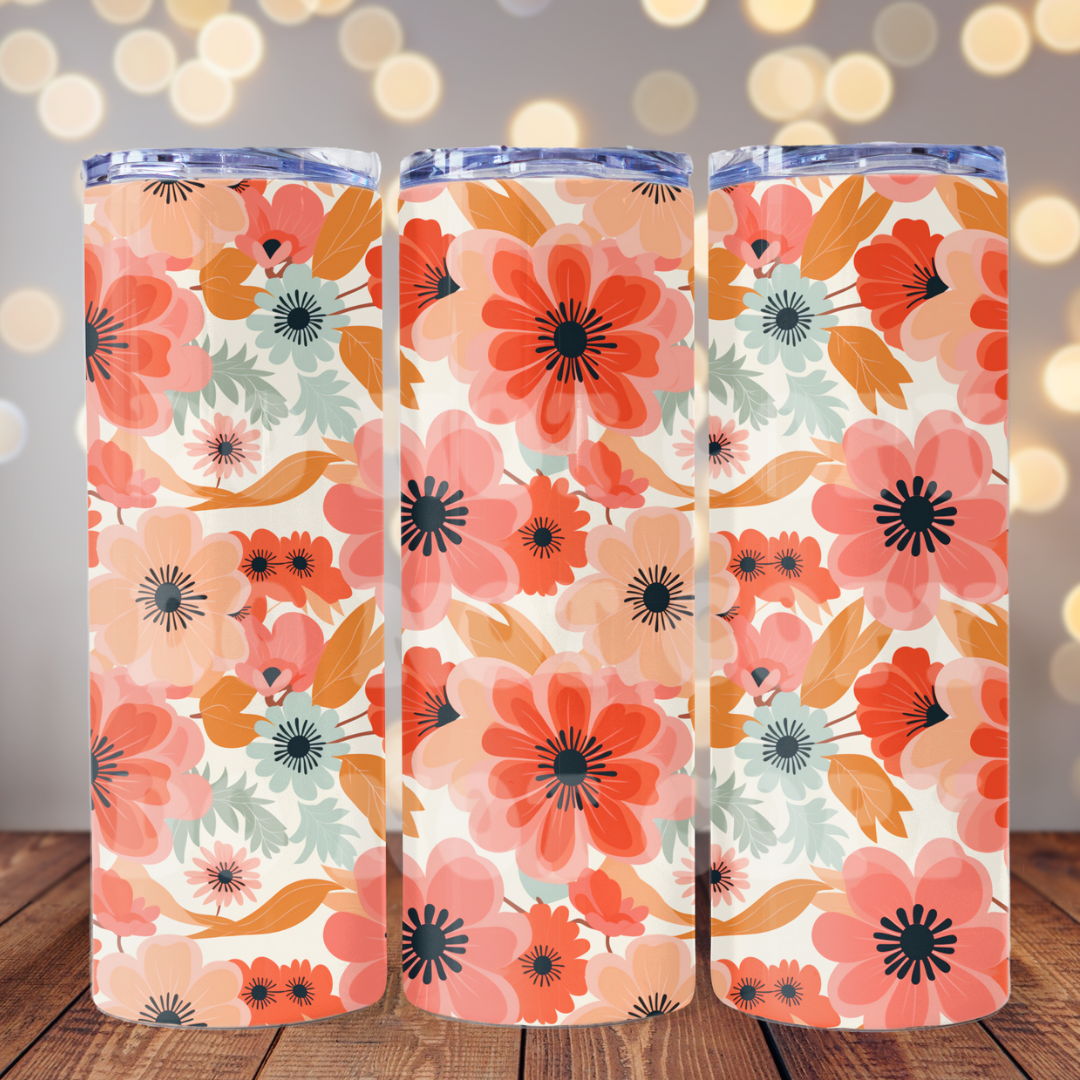 Retro Floral 20 oz Skinny Tumbler Sublimation Transfer