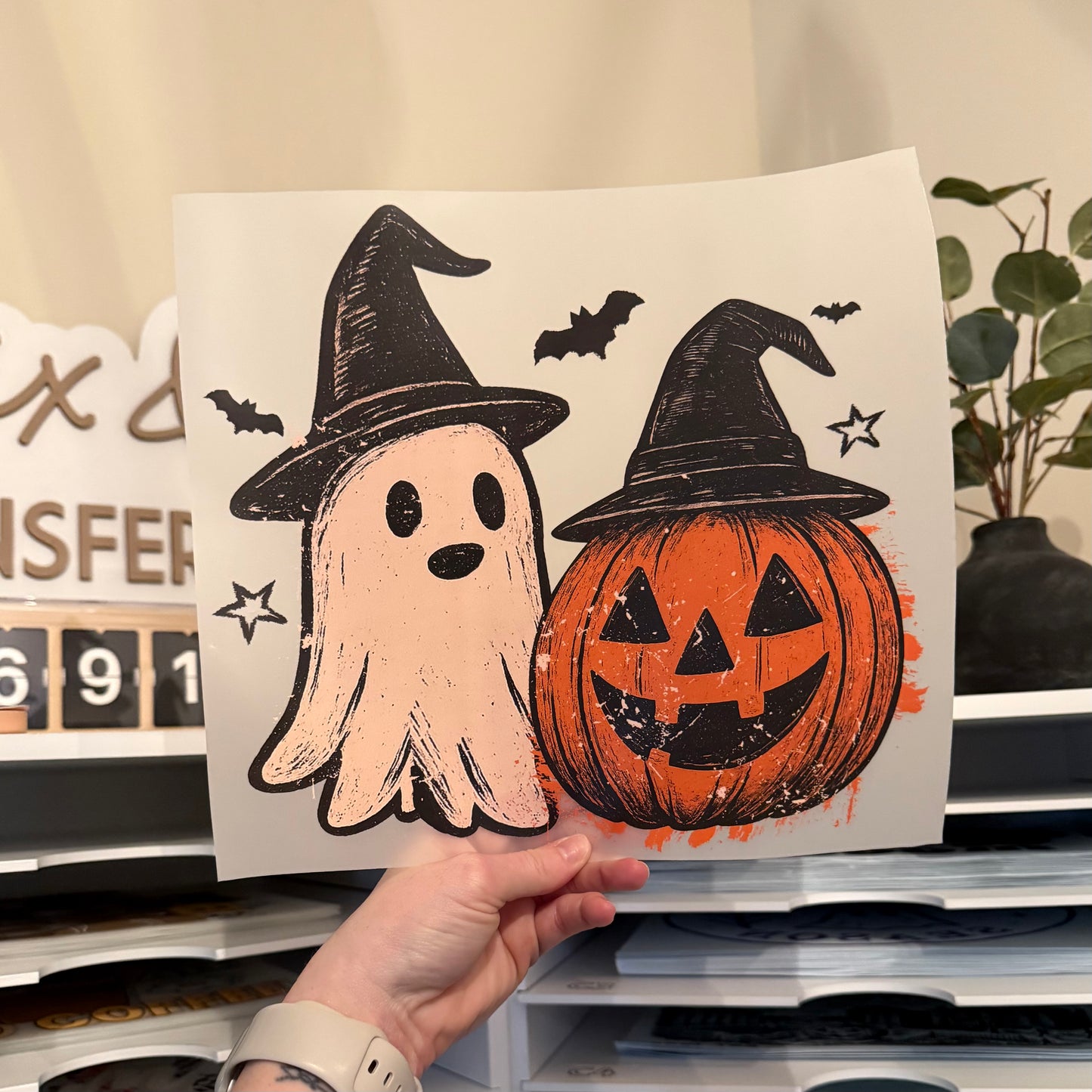 Distressed Pumpkin & Ghost DTF HOT PEEL