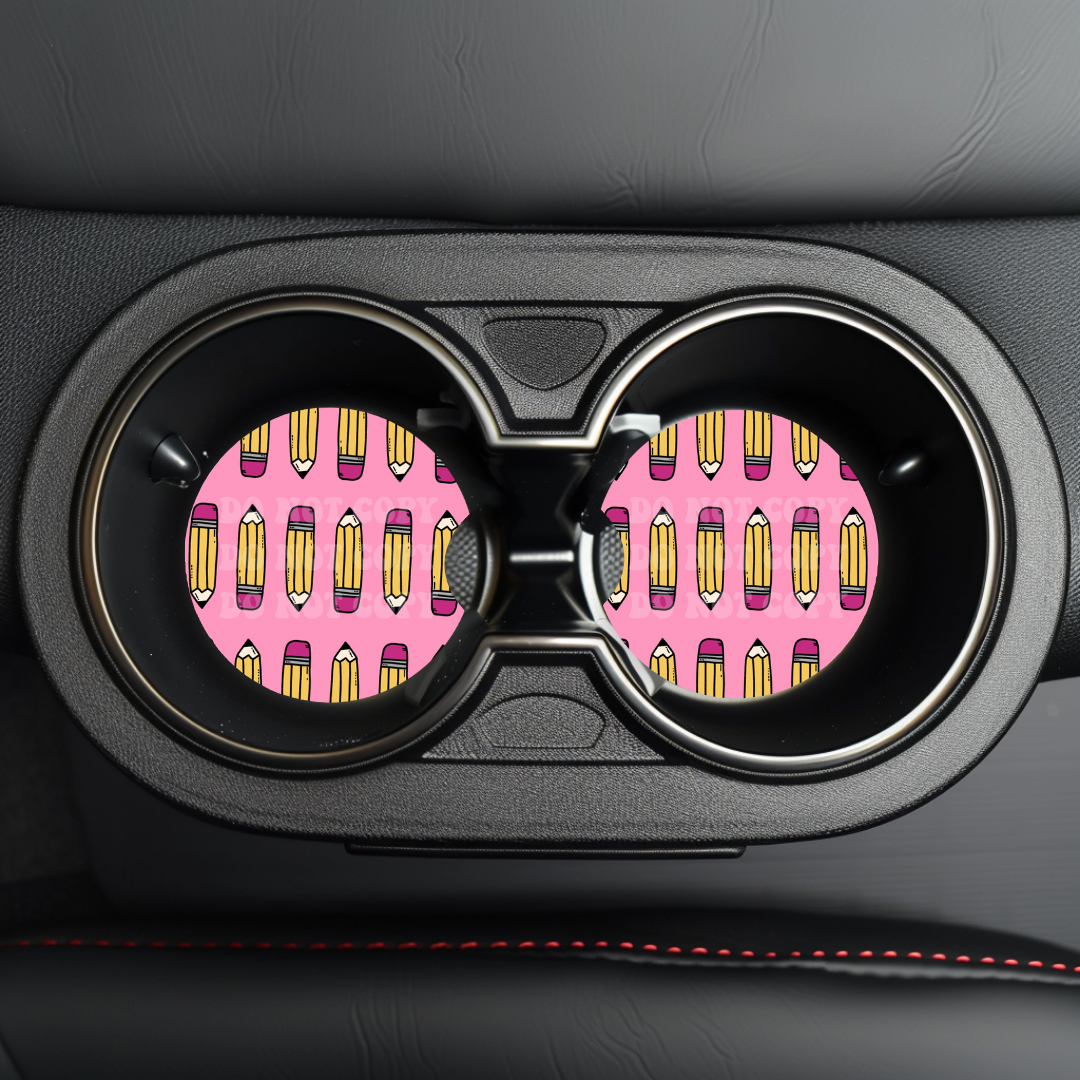 Pink Pencils Car Coaster Sublimation Transfer (Set of 2)