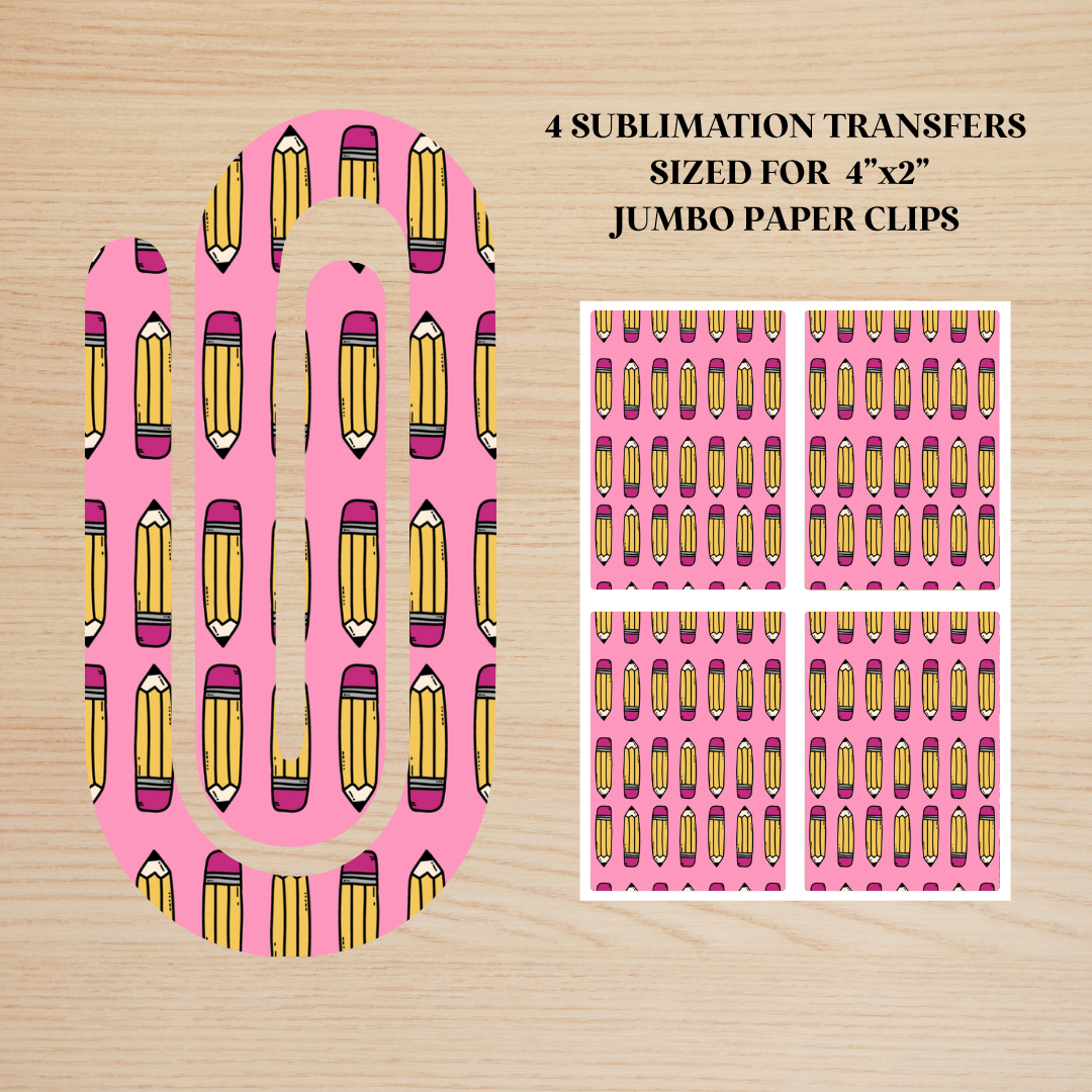 Pink Pencils Jumbo Paperclip Sublimation Transfer
