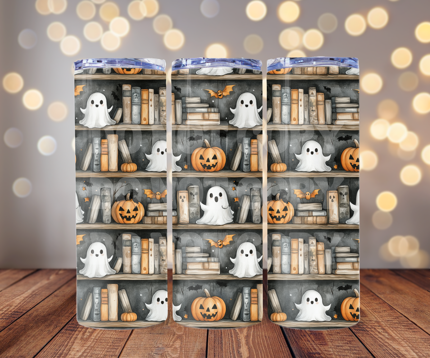 Spooky Bookshelf 20 oz Skinny Tumbler Sublimation Transfer - Seamless