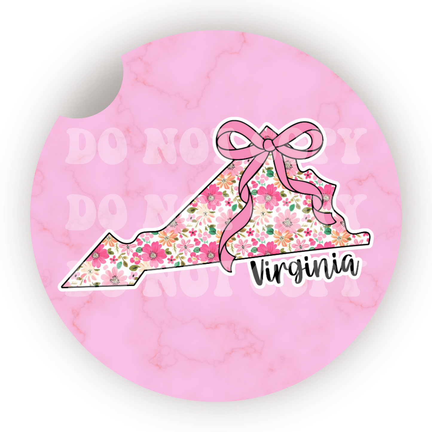 Floral State (Choose Your State) Car Coaster Sublimation Transfer (Set of 2)