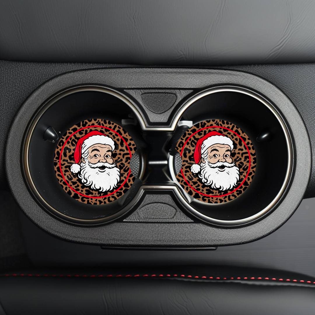 Leopard Santa Car Coaster Sublimation Transfer (Set of 2)
