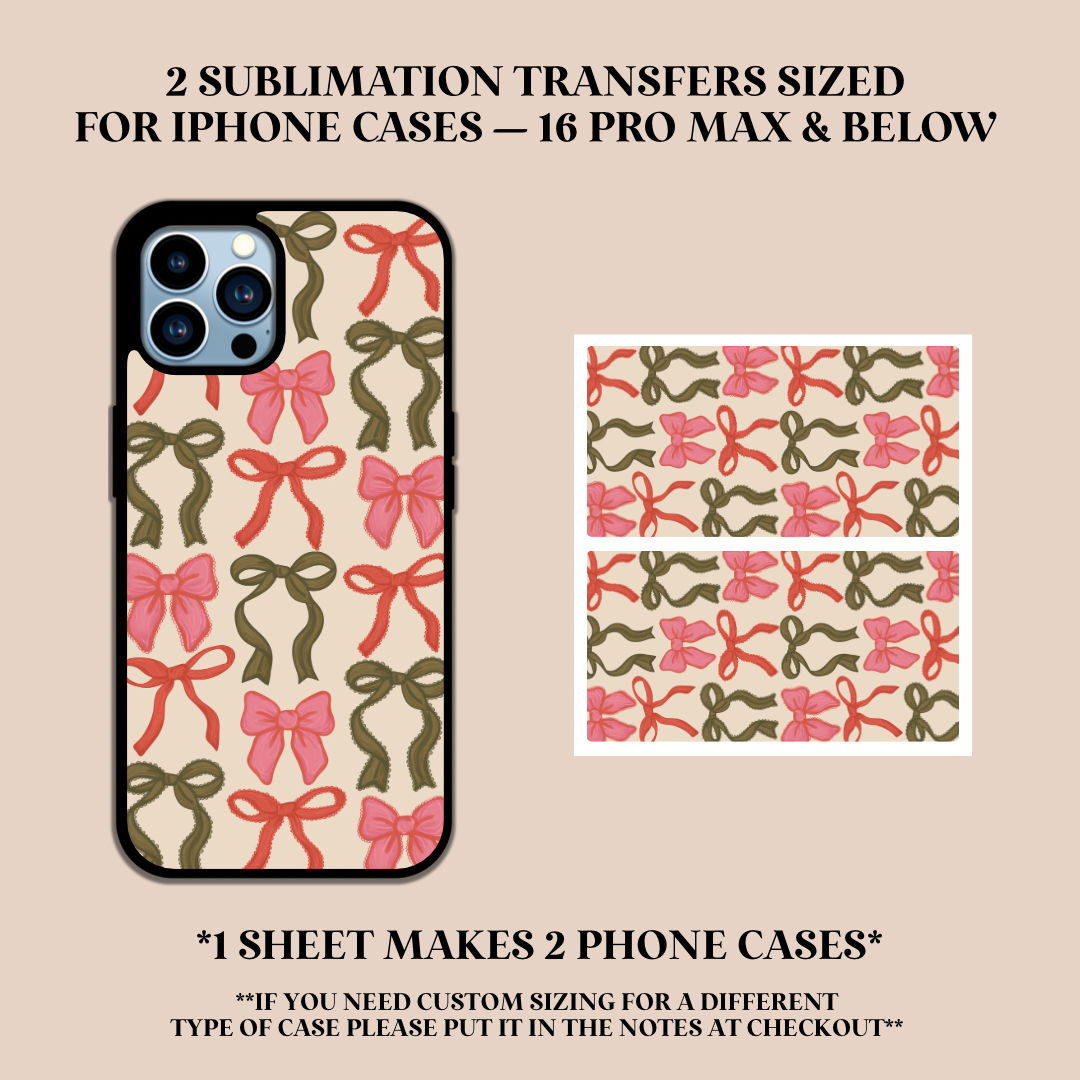 Christmas Bows Phone Case Sublimation Transfer