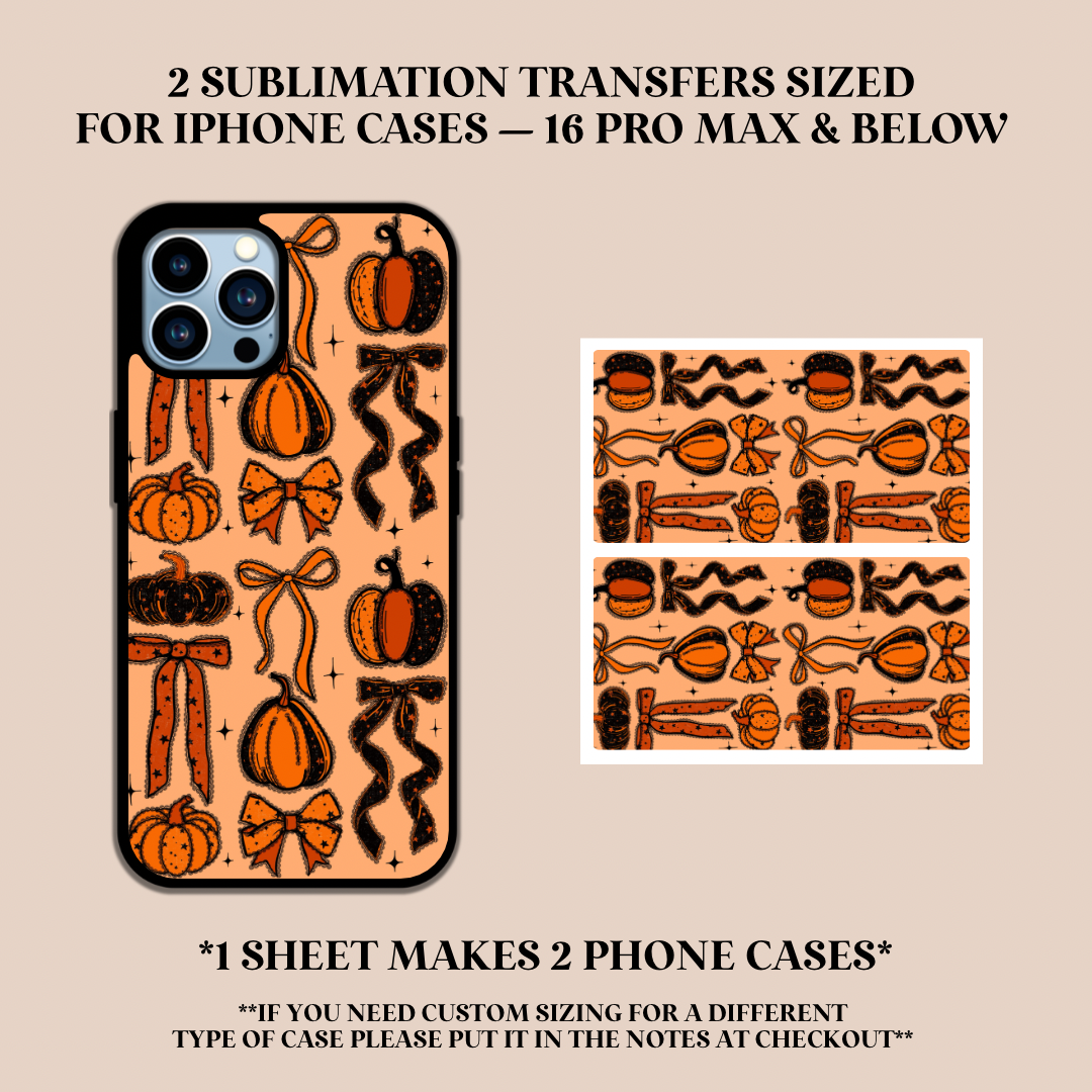Lace Detail Pumpkins & Bows Phone Case Sublimation Transfer