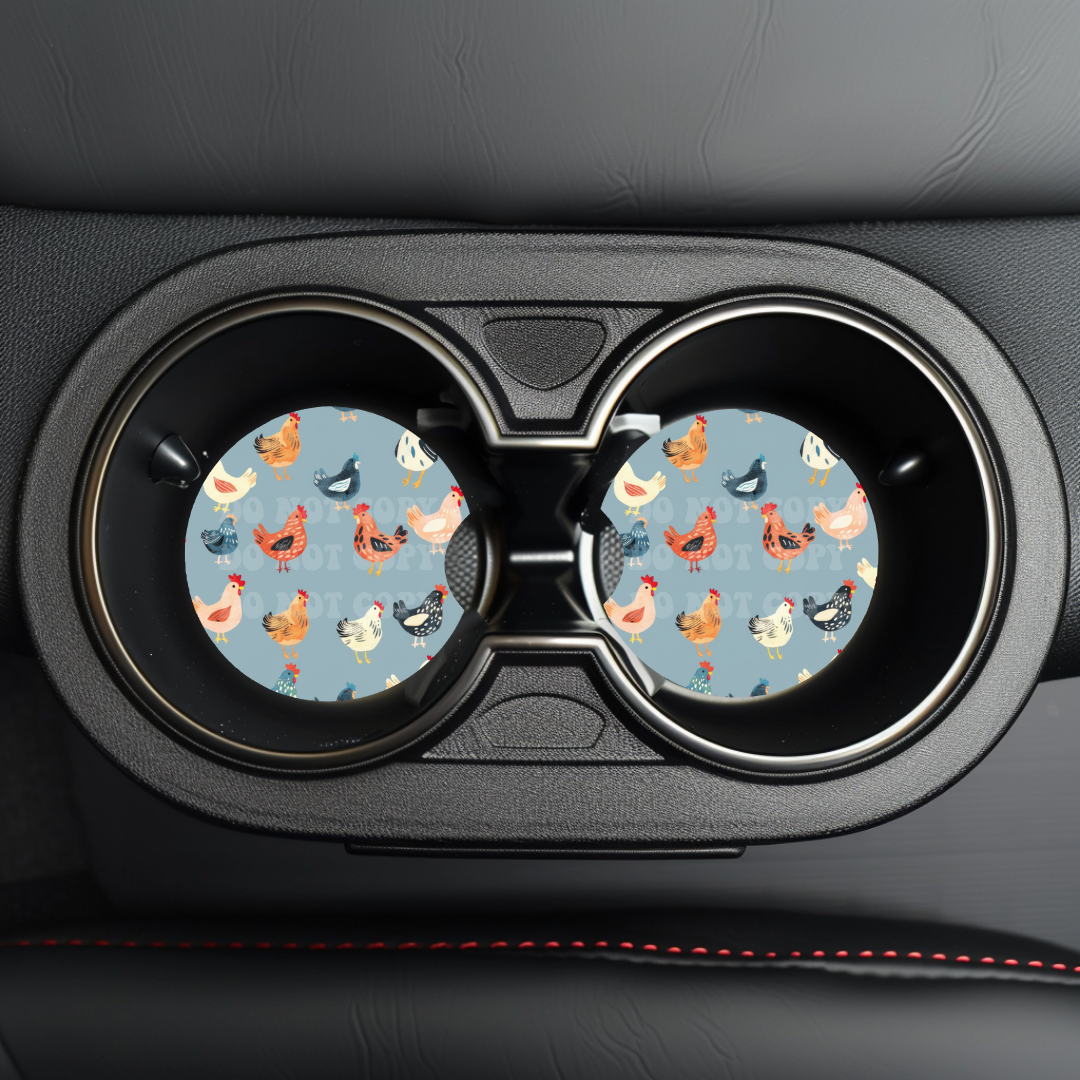 Chickens Car Coaster Sublimation Transfer (Set of 2)