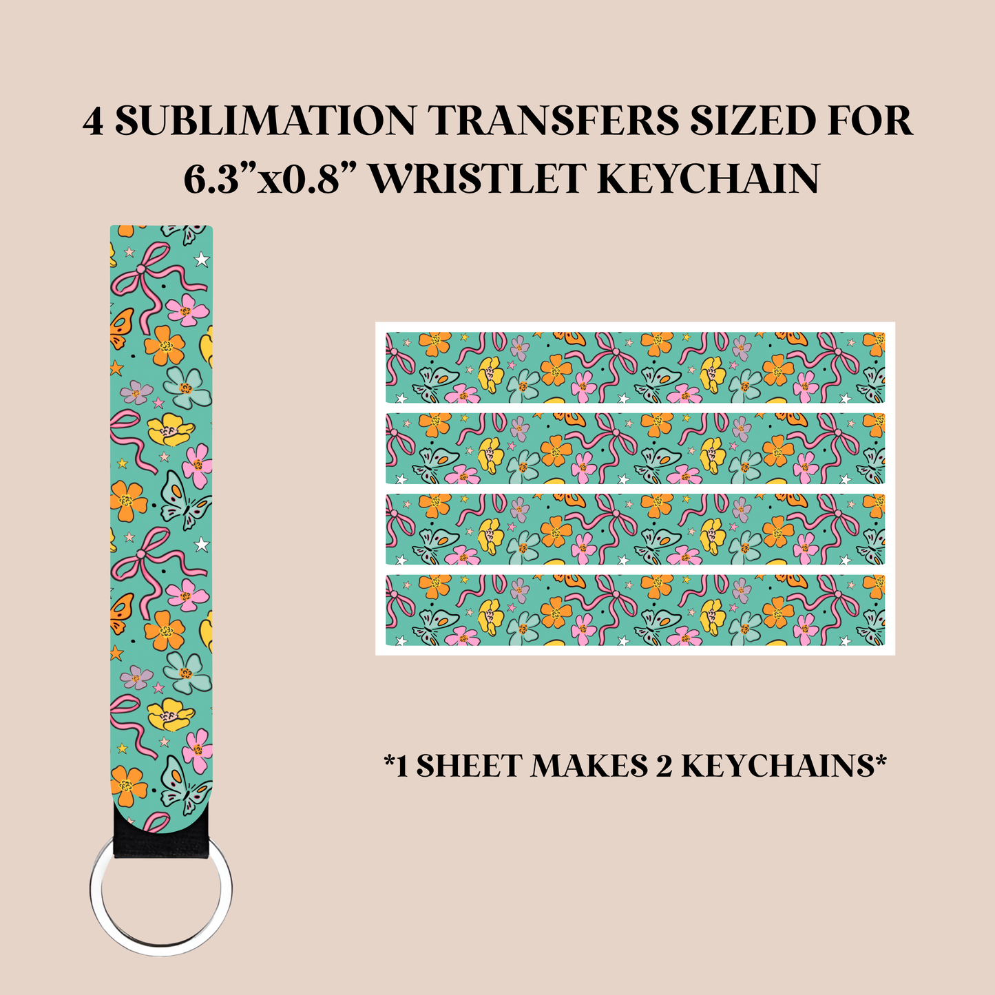 Coquette Butterflies Wristlet Keychain Sublimation Transfer
