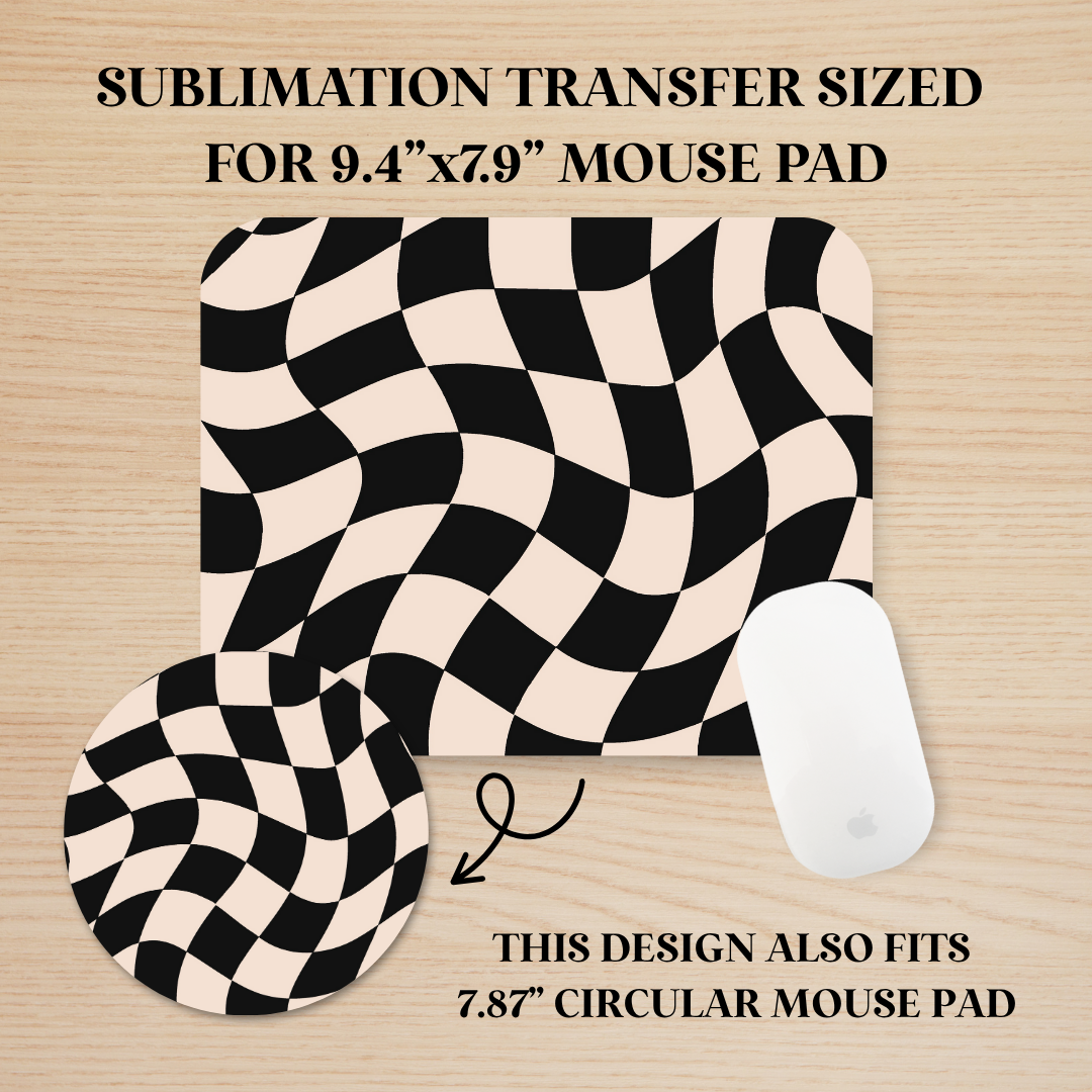 Black & White Wavy Checkers Mouse Pad Sublimation Transfer