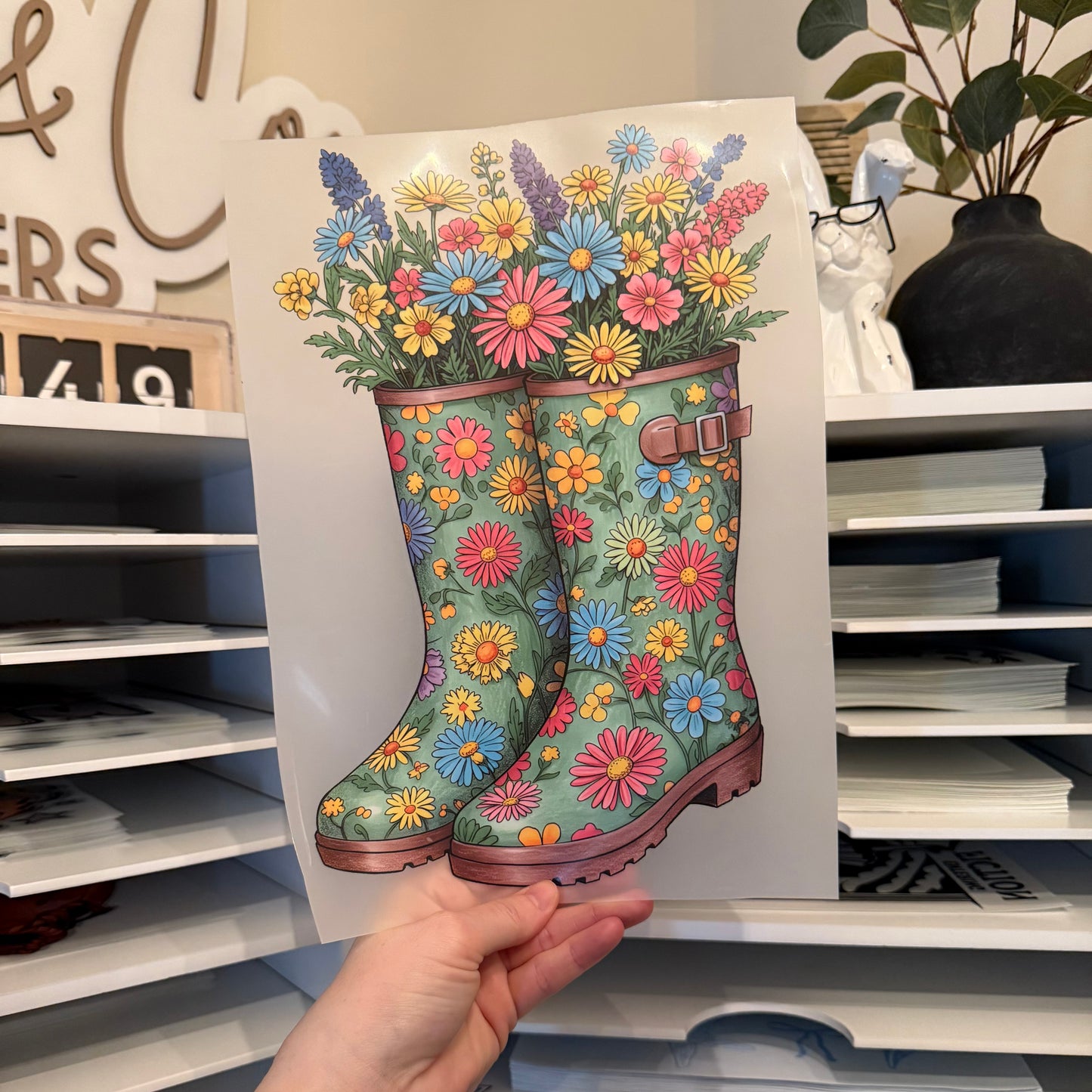 Floral Gardening Boots DTF HOT PEEL