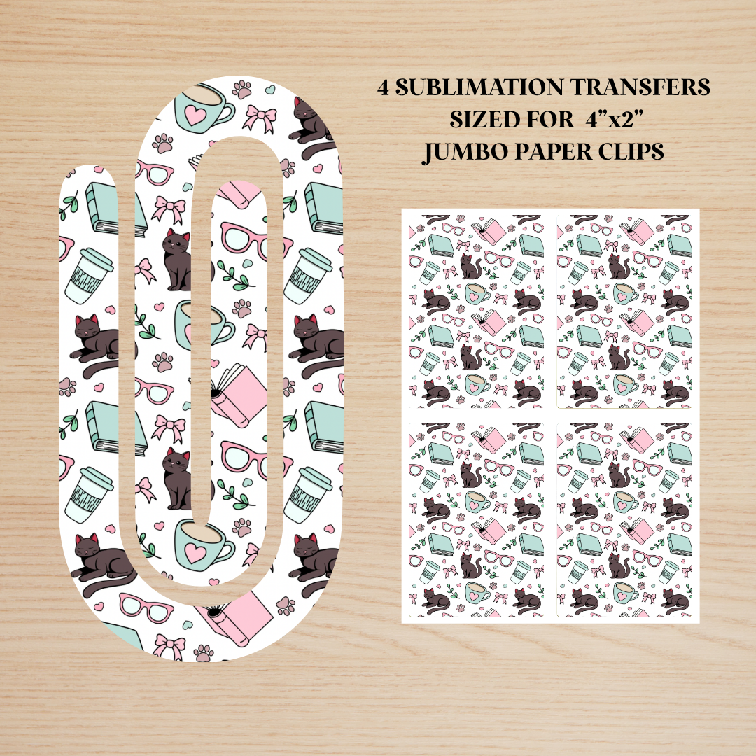 Coffee Books & Cats Jumbo Paperclip Sublimation Transfer