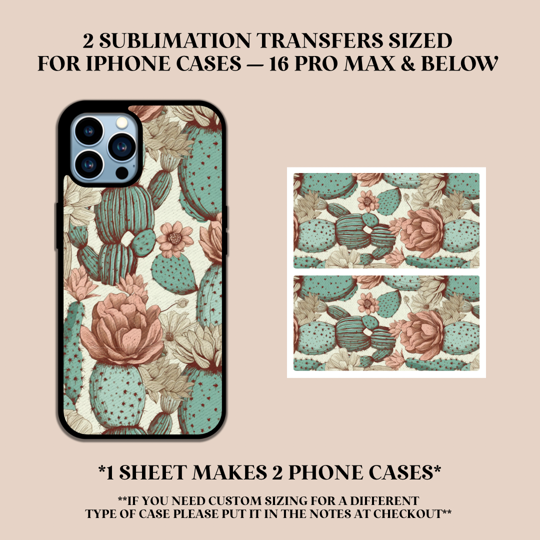 Textured Cactus Phone Case Sublimation Transfer