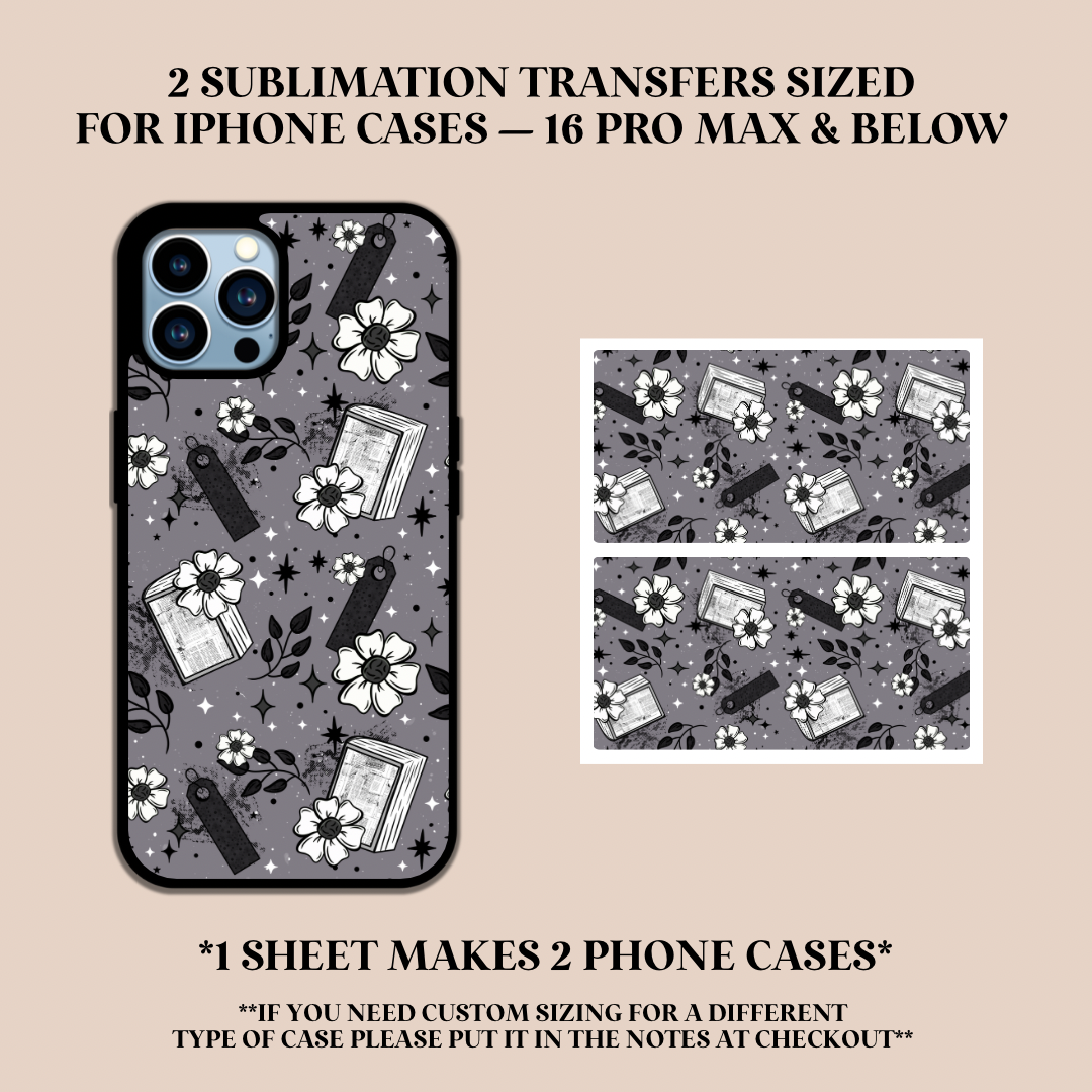Floral Books Phone Case Sublimation Transfer