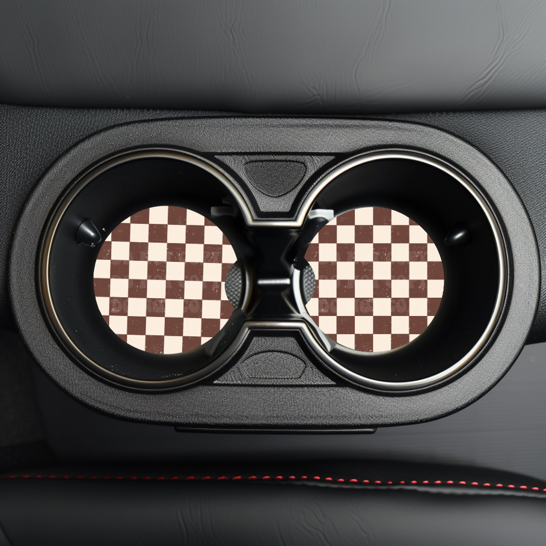 Brown & Cream Checker Car Coaster Sublimation Transfer (Set of 2)