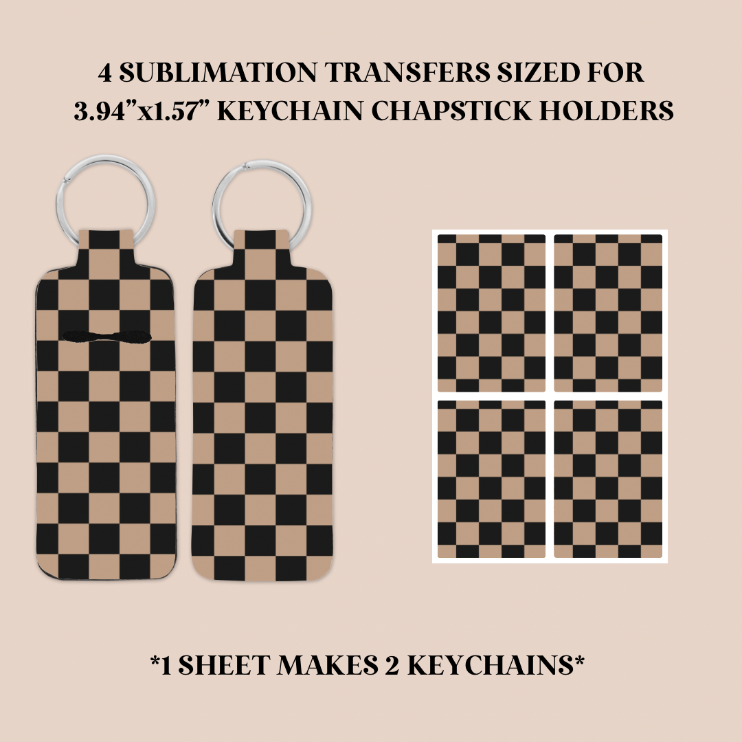 Black & Tan Checkers Keychain Chapstick Holder Sublimation Transfer