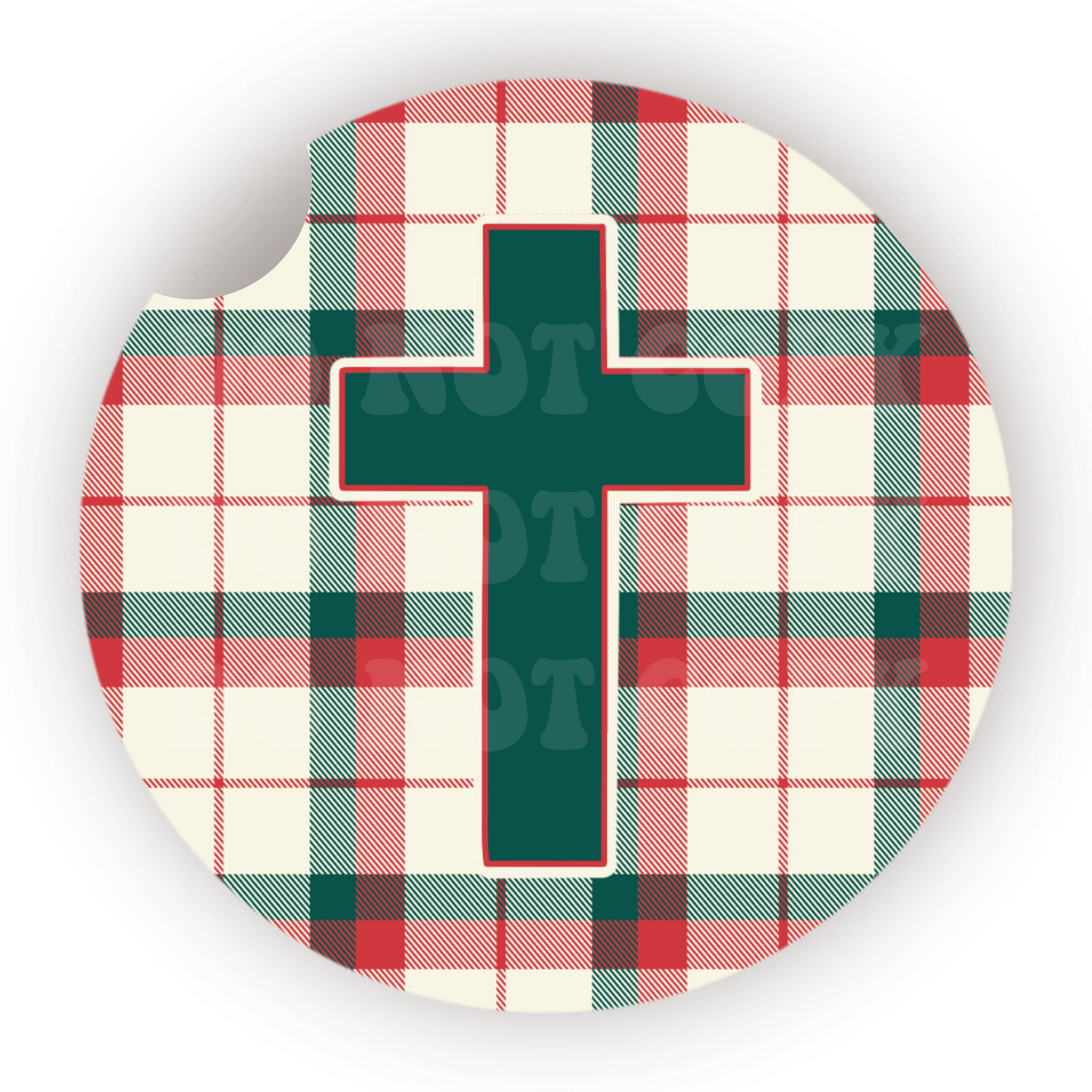 Christmas Plaid Cross Car Coaster Sublimation Transfer (Set of 2)