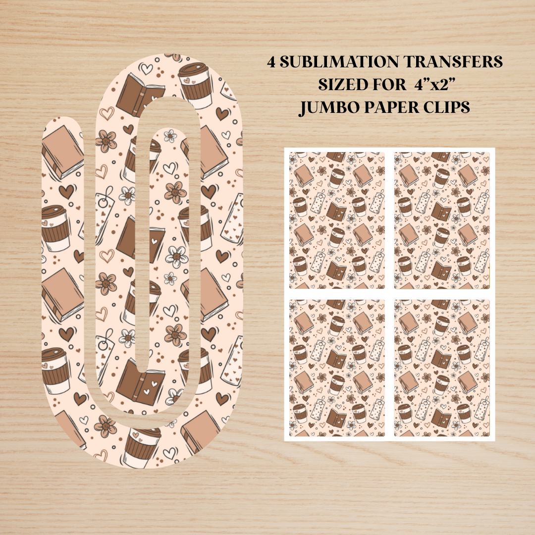 Books & Coffee Jumbo Paperclip Sublimation Transfer