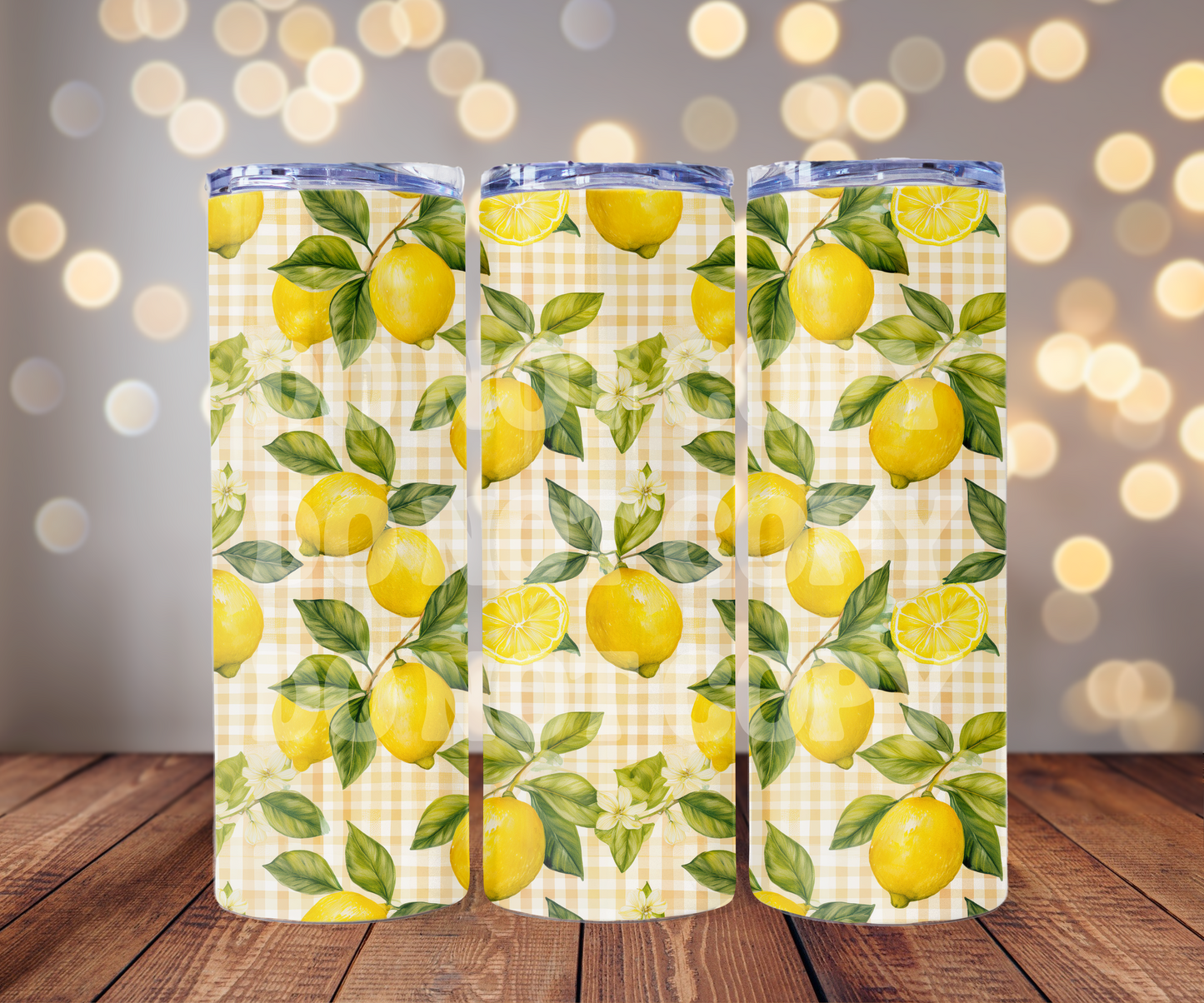 Gingham Lemons 20 oz Skinny Tumbler Sublimation Transfer - Seamless