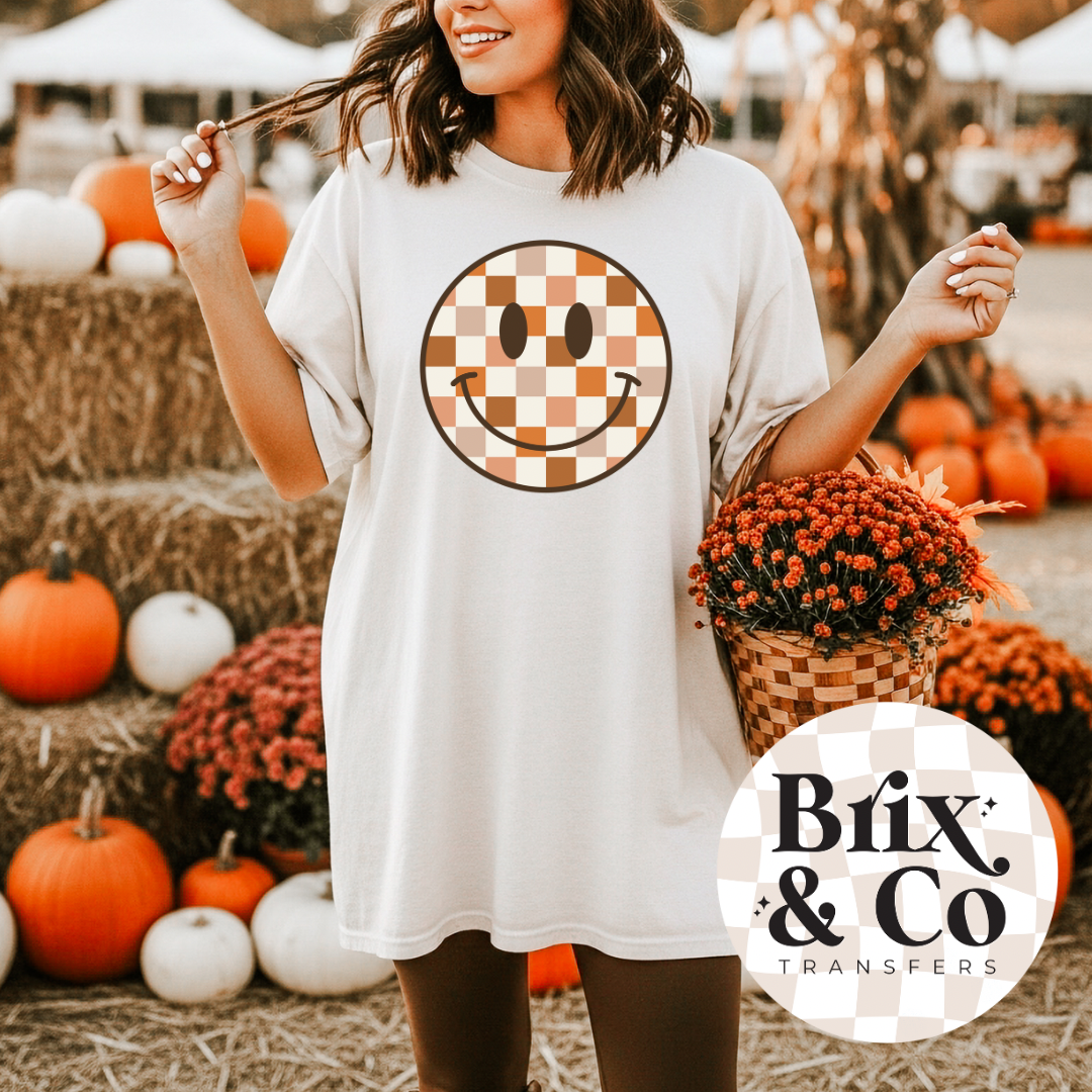 Fall Checker Happy Face DTF HOT PEEL