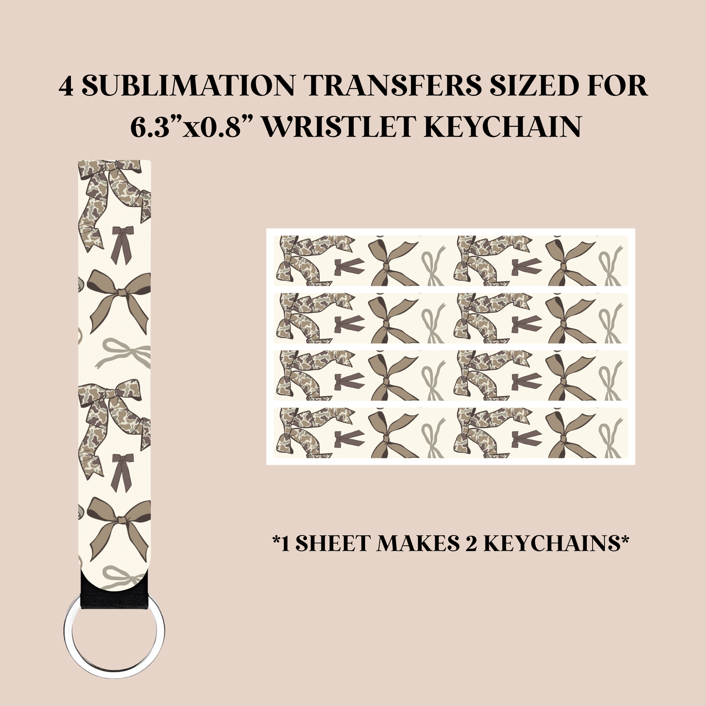 Camo Bows Wristlet Keychain Sublimation Transfer