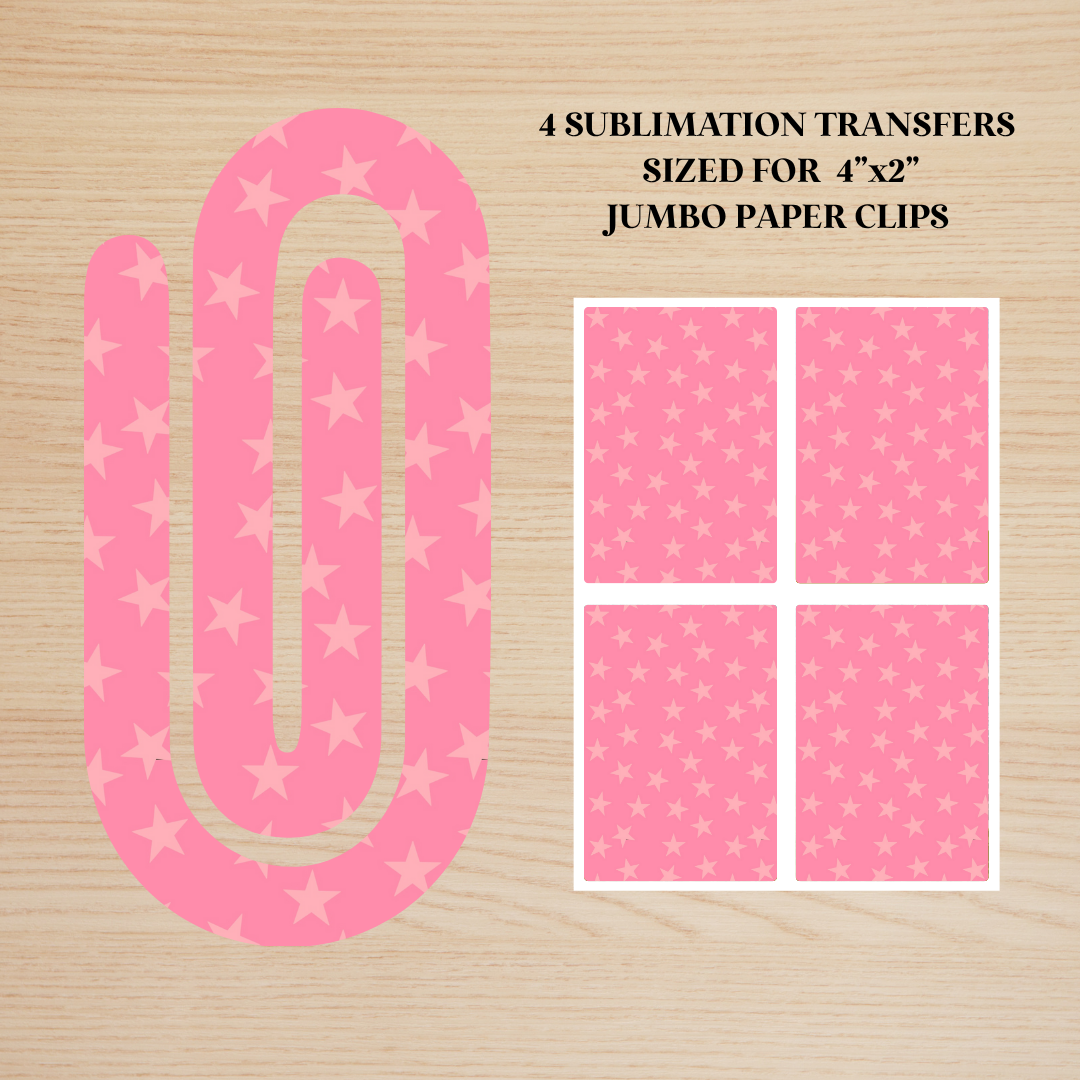 Pink Stars Jumbo Paperclip Sublimation Transfer