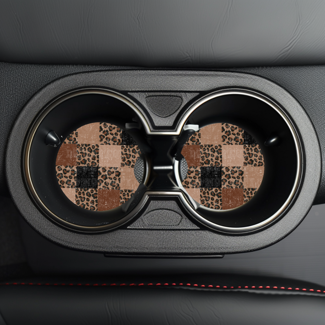 Leopard Checker Car Coaster Sublimation Transfer (Set of 2)