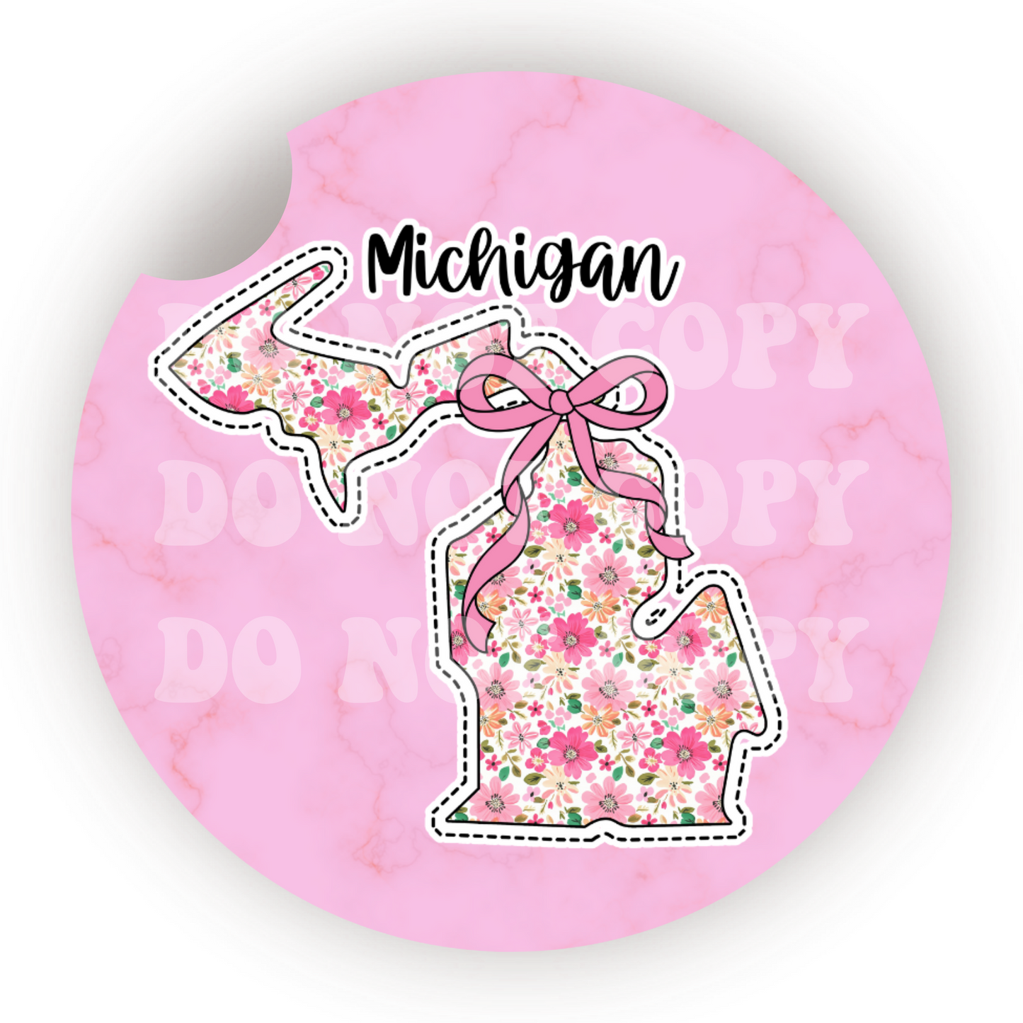 Floral State (Choose Your State) Car Coaster Sublimation Transfer (Set of 2)