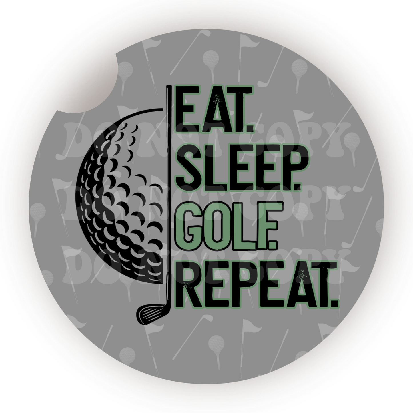 Eat. Sleep. Golf. Repeat. Car Coaster Sublimation Transfer (Set of 2)