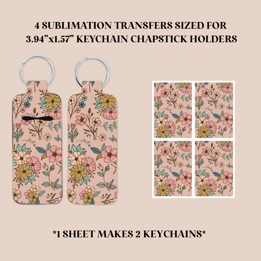 Boho Flowers Keychain Chapstick Holder Sublimation Transfer