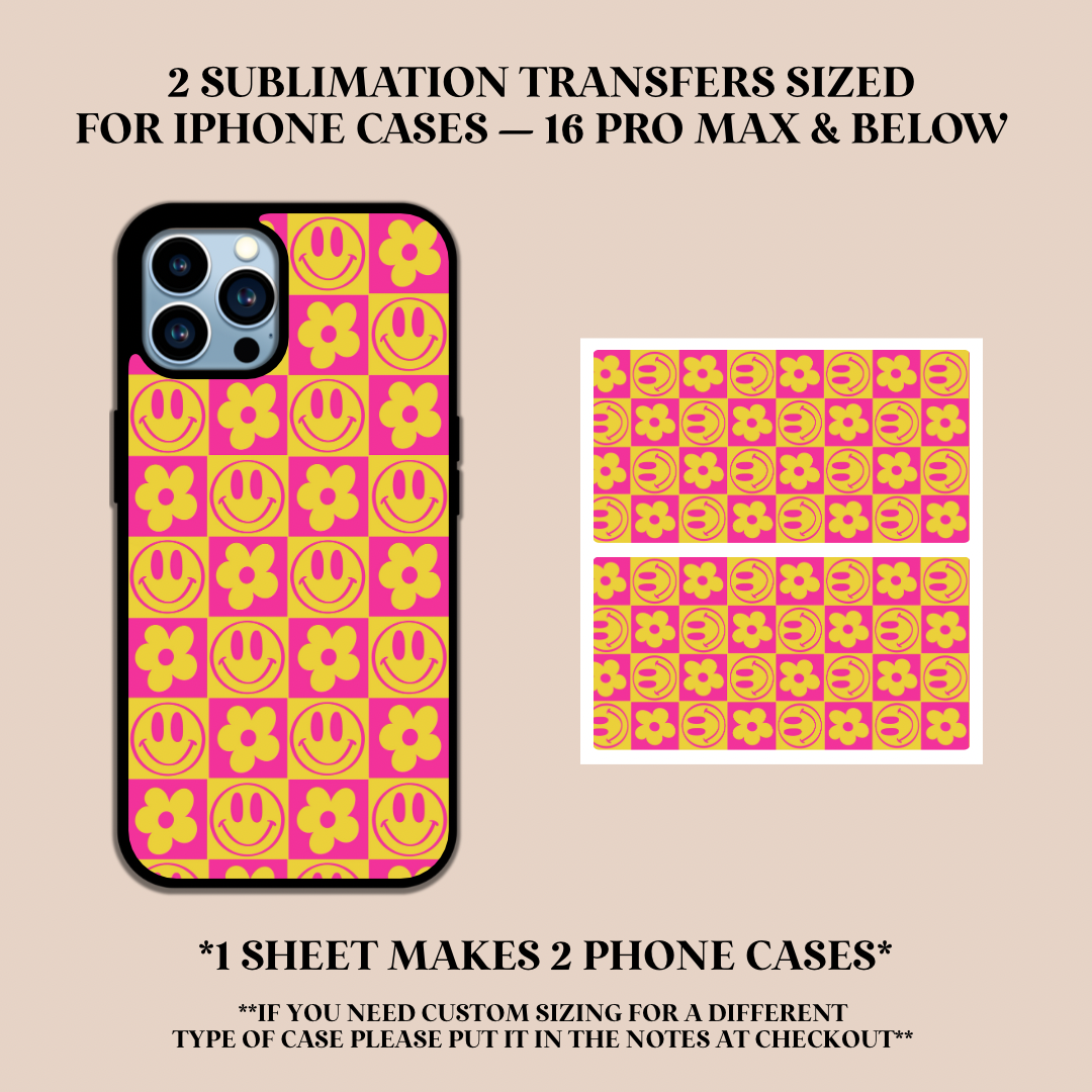 Checker Happy Faces Phone Case Sublimation Transfer