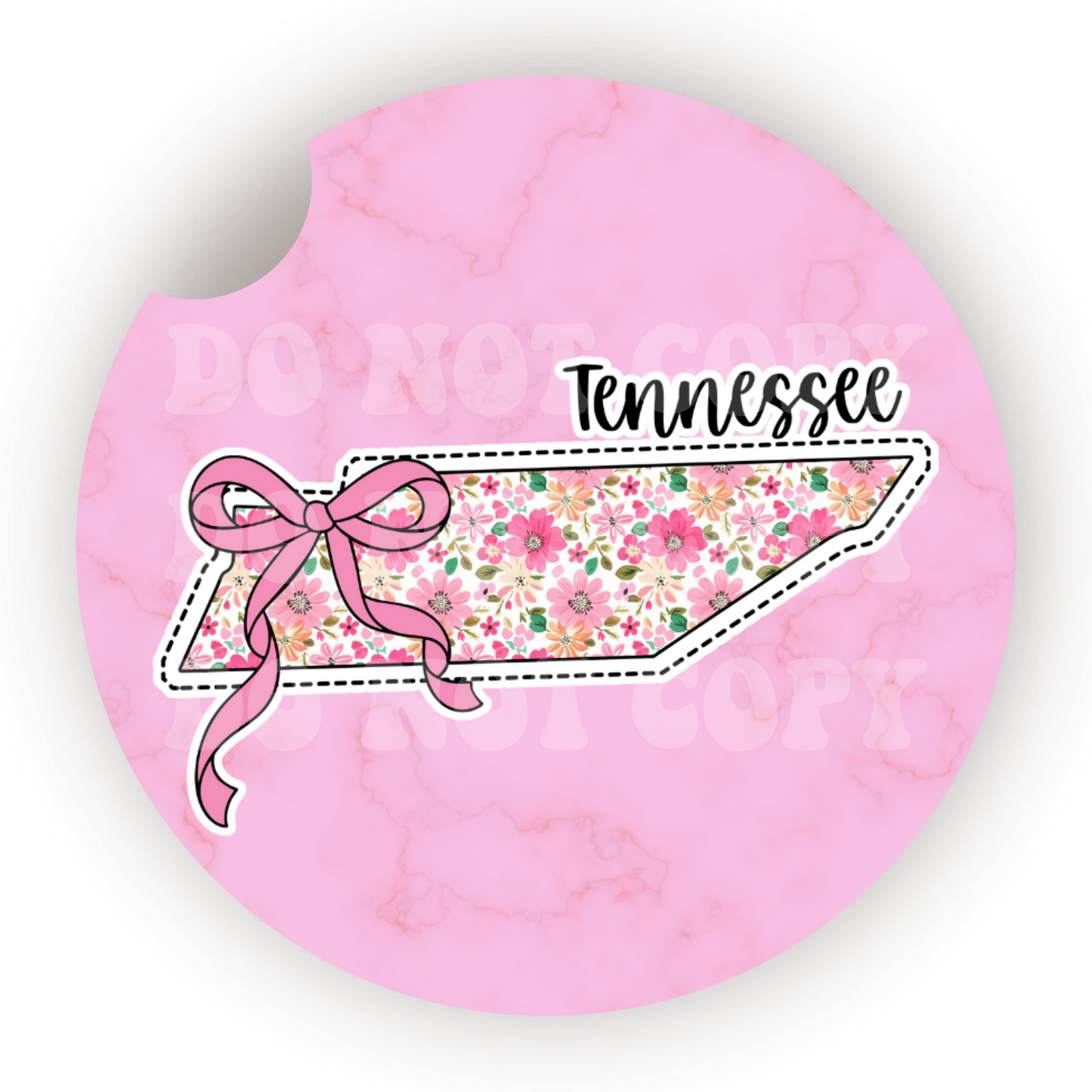 Floral State (Choose Your State) Car Coaster Sublimation Transfer (Set of 2)