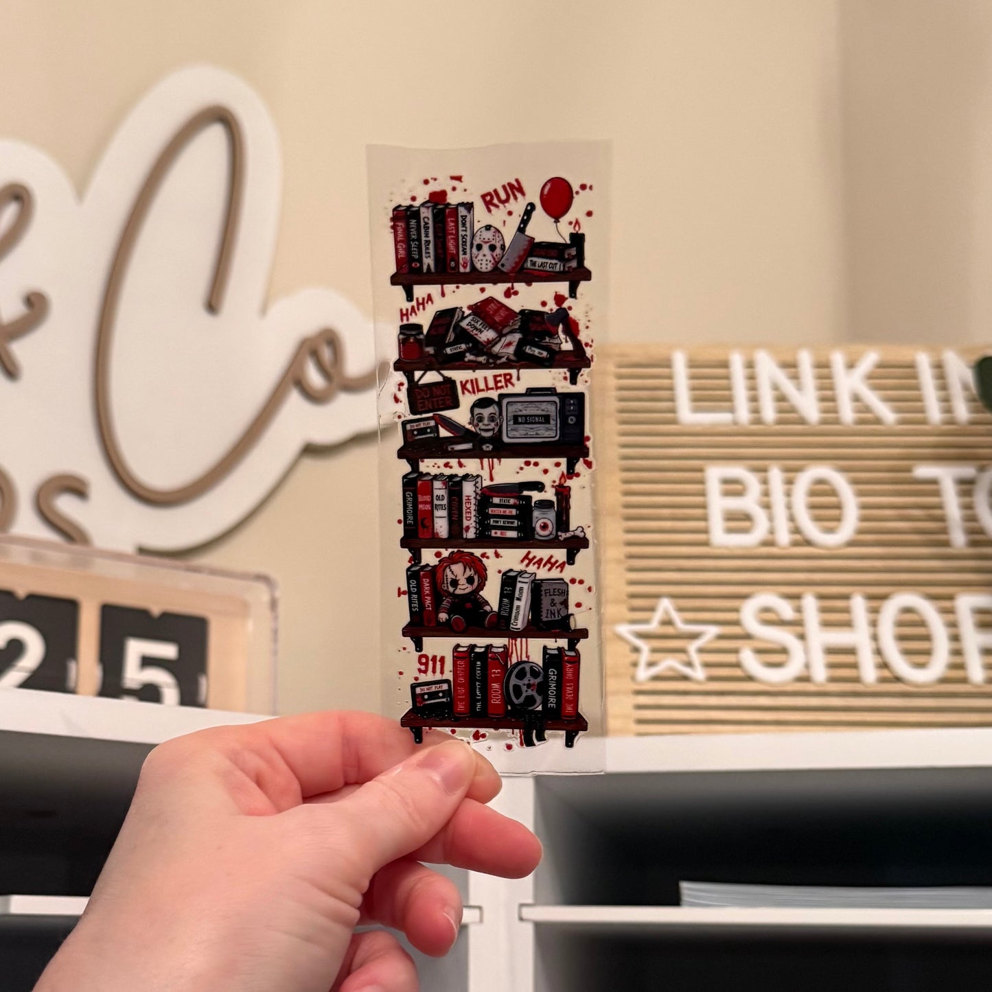 Horror Bookshelf UVDTF Bookmark