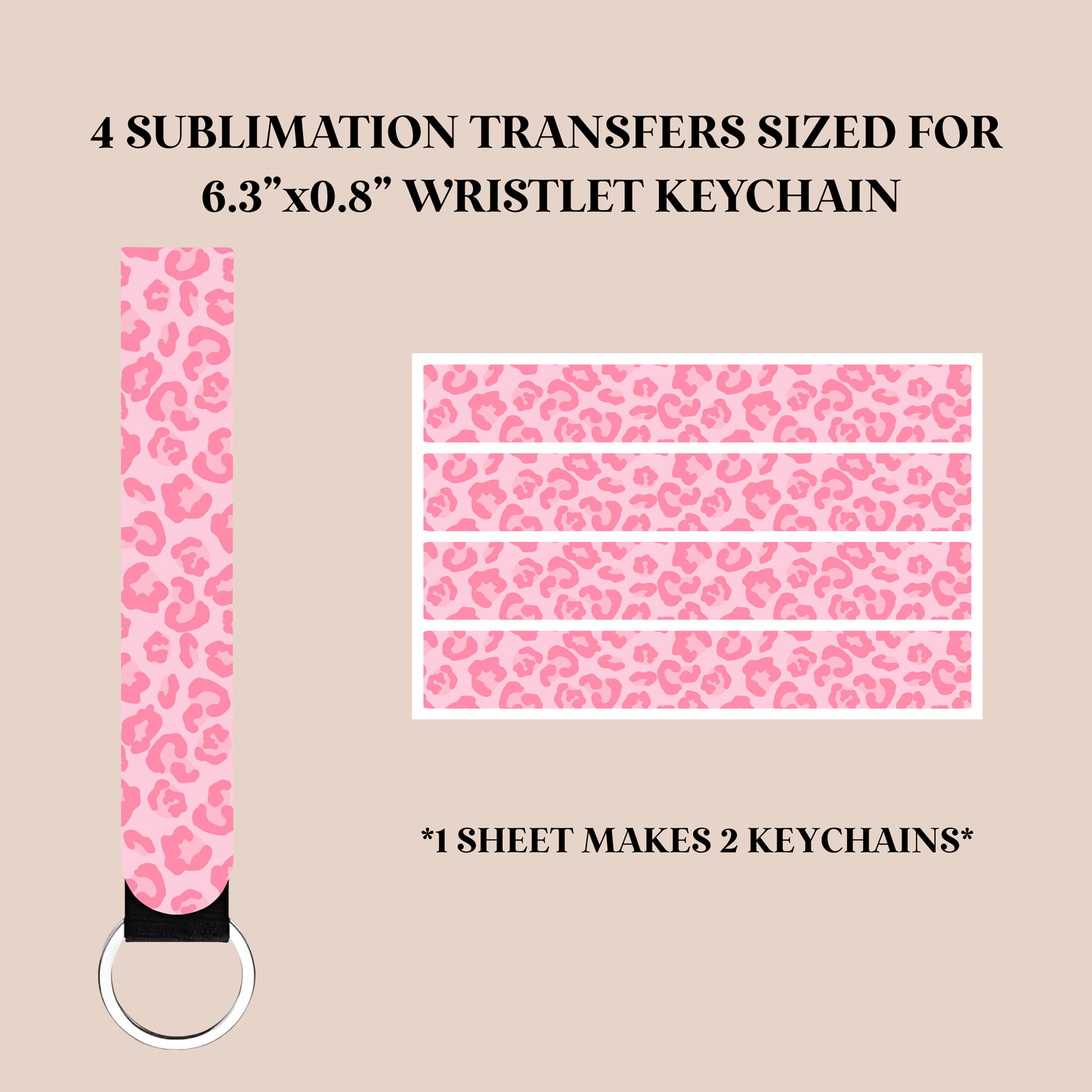 Light Pink Leopard Print Wristlet Keychain Sublimation Transfer