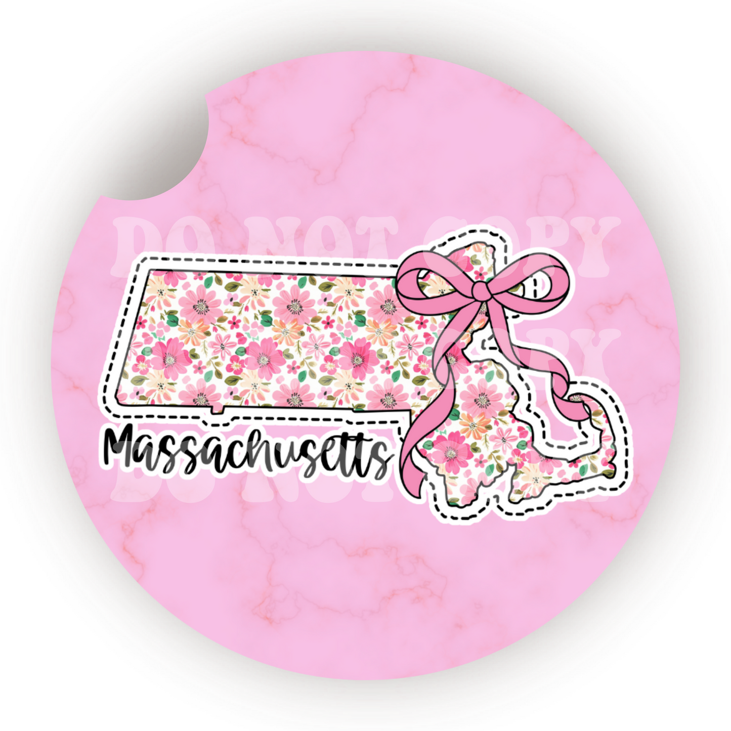 Floral State (Choose Your State) Car Coaster Sublimation Transfer (Set of 2)
