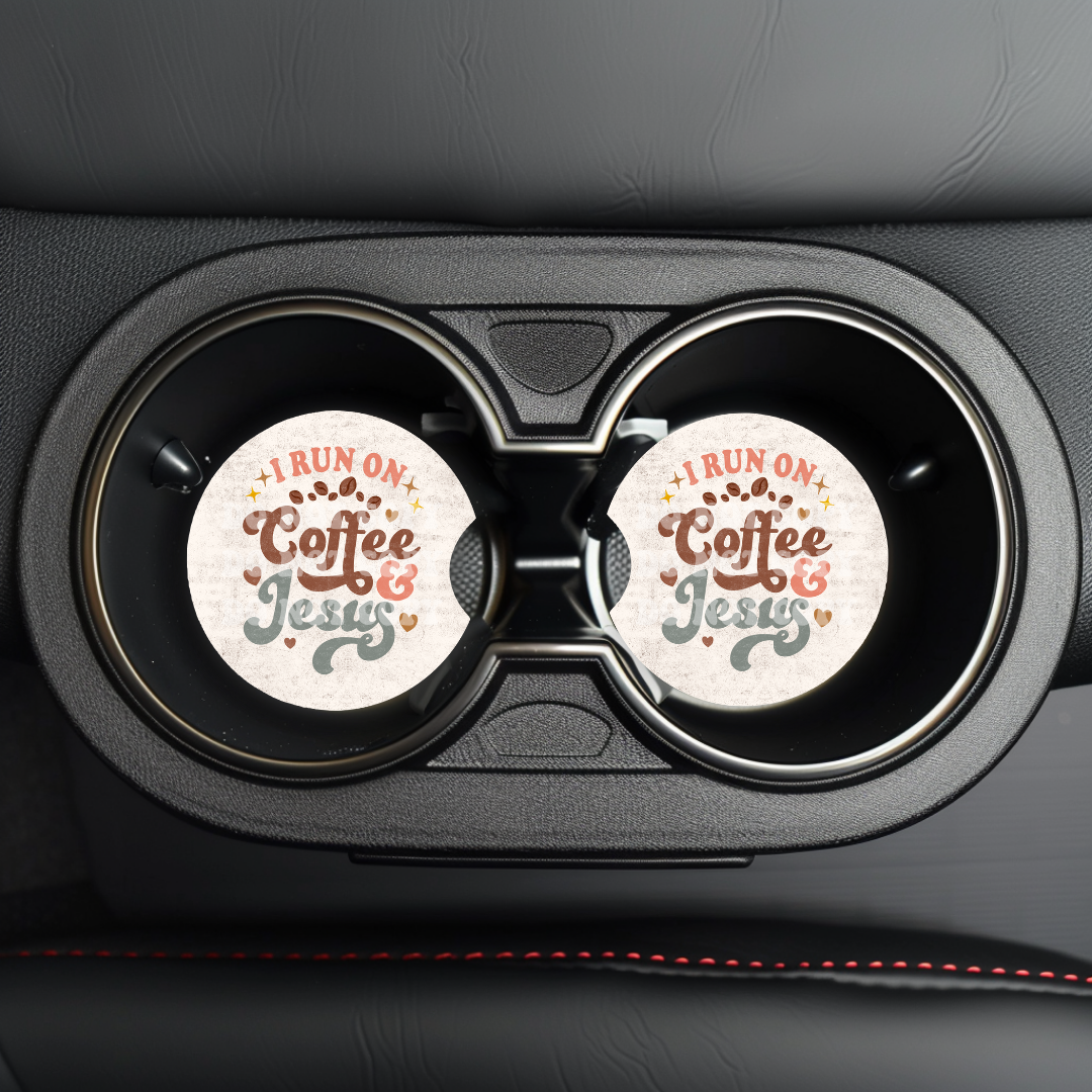 I Run On Coffee And Jesus Car Coaster Sublimation Transfer (Set of 2)