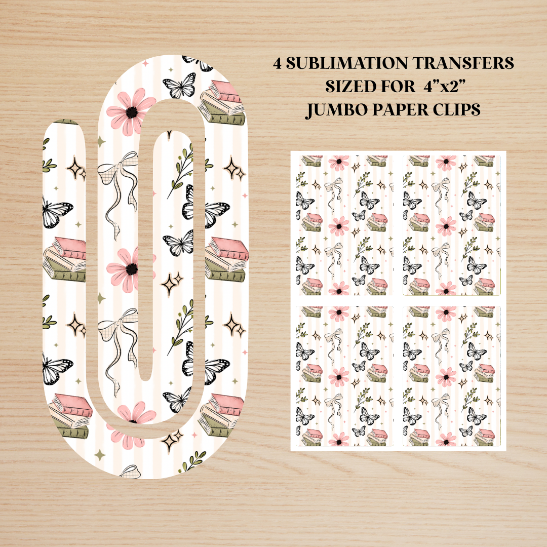 Butterflies & Books Jumbo Paperclip Sublimation Transfer