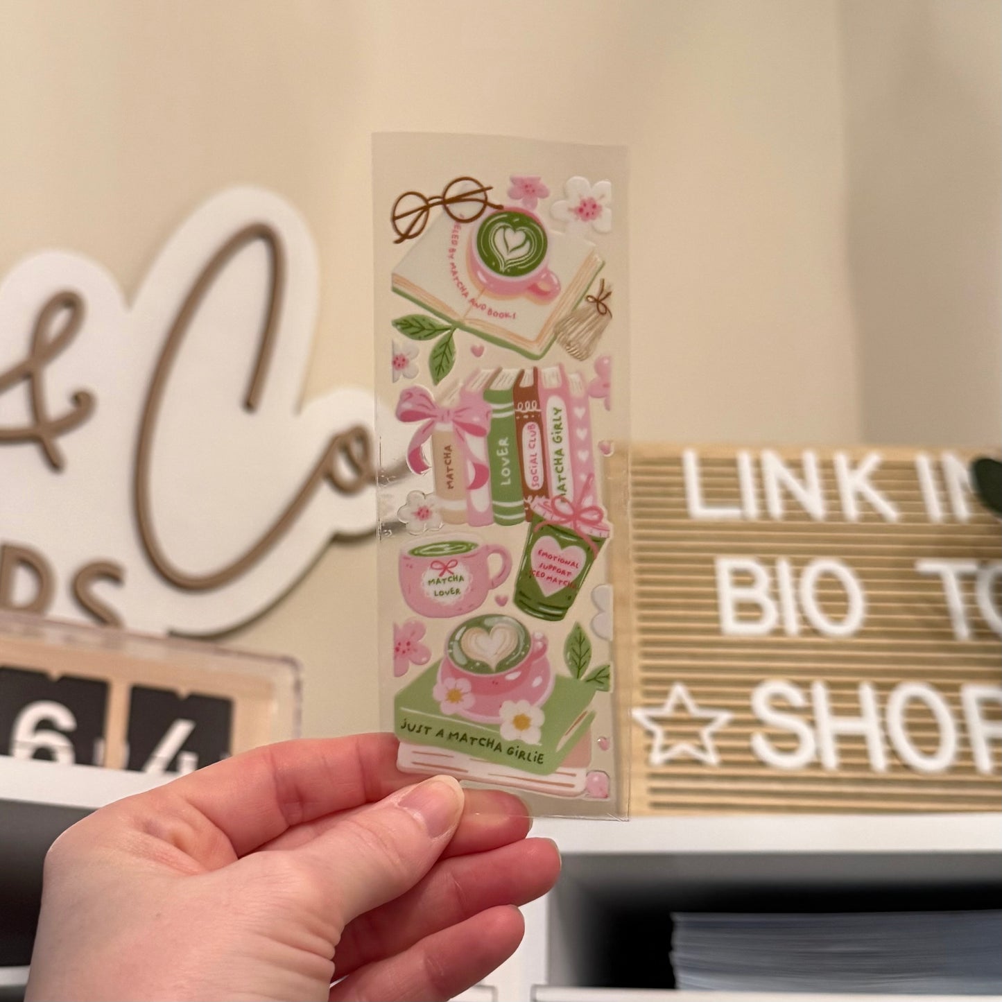 Matcha & Books UVDTF Bookmark